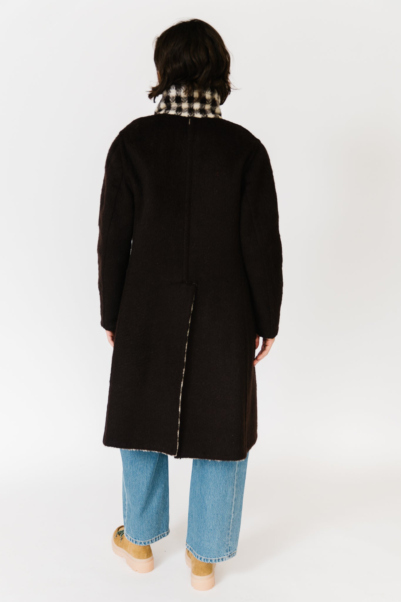 Brown and Cream Check Reversible Mohair Coat
