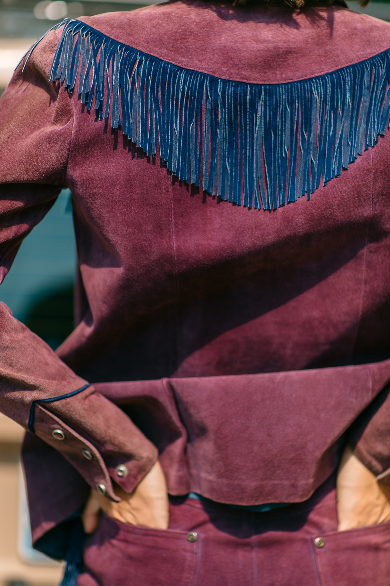 Purple Suede Fringe Button Down
