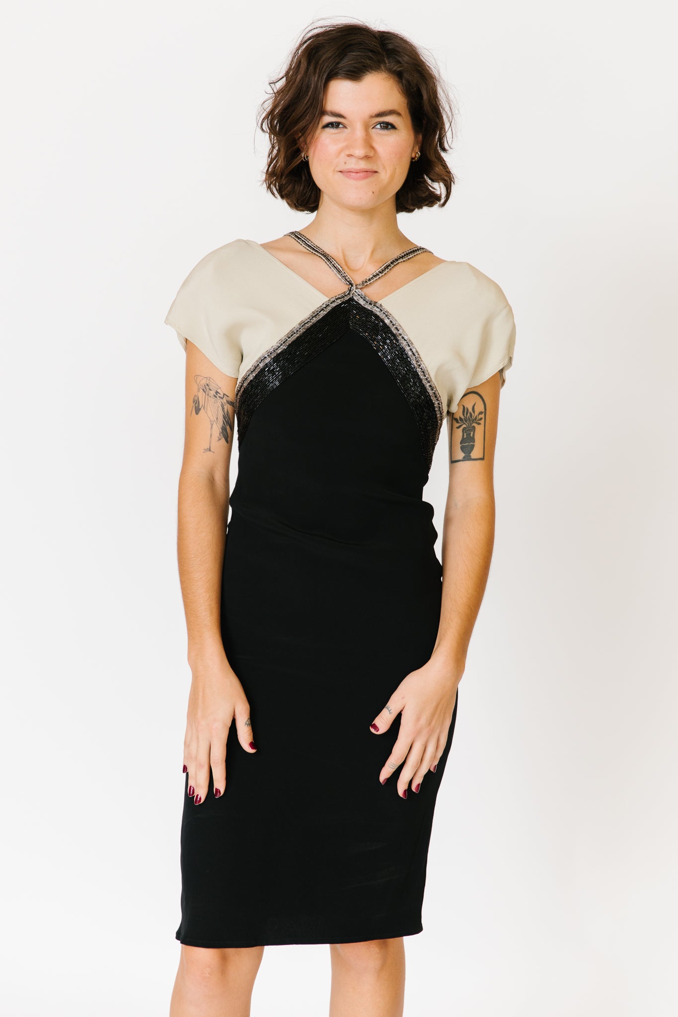 Christyne Forti Ivory/ Black Silk Diamond Dress