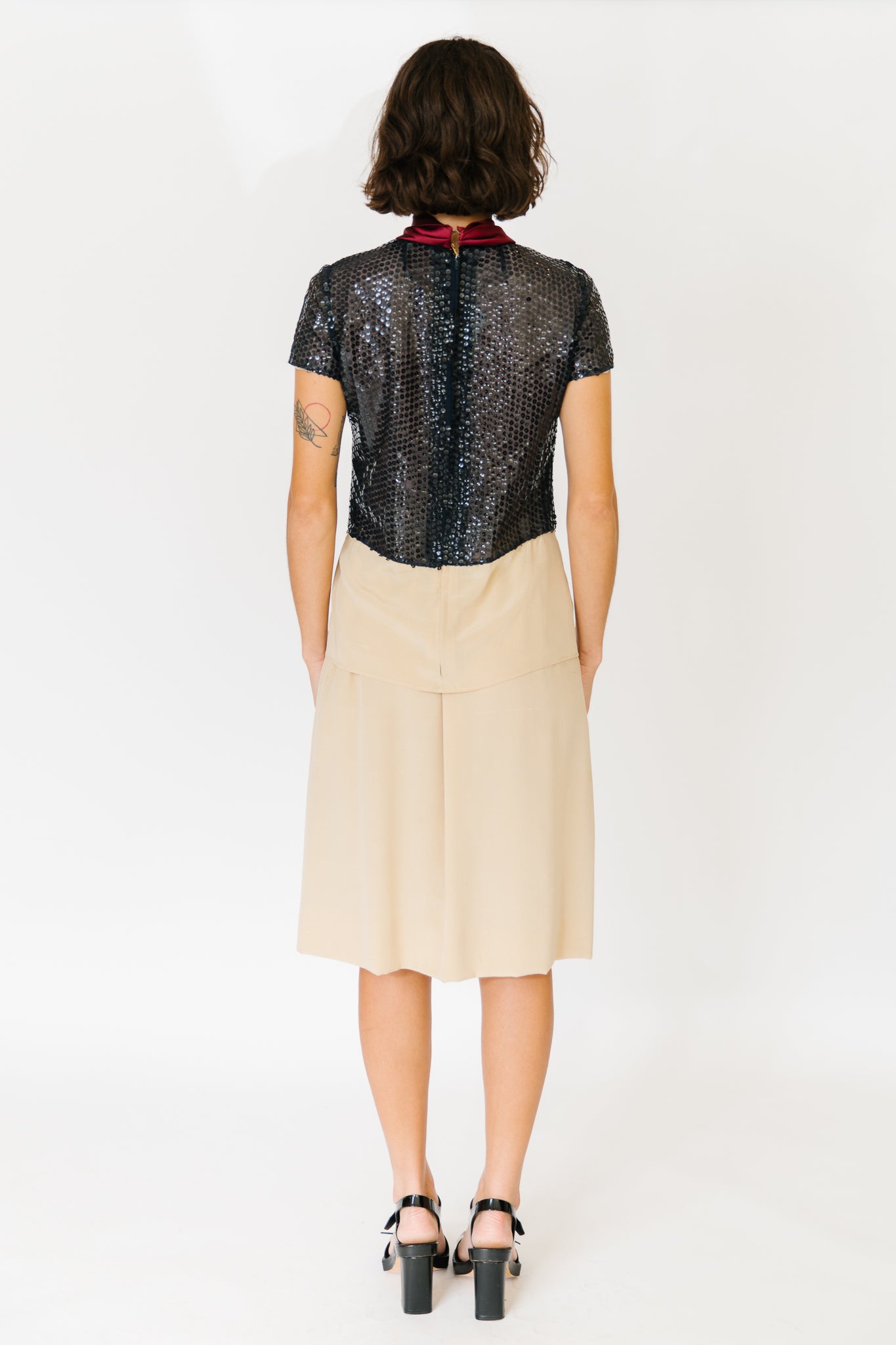 1970s Silk and Sequin Navy/Ivory Skirt Set