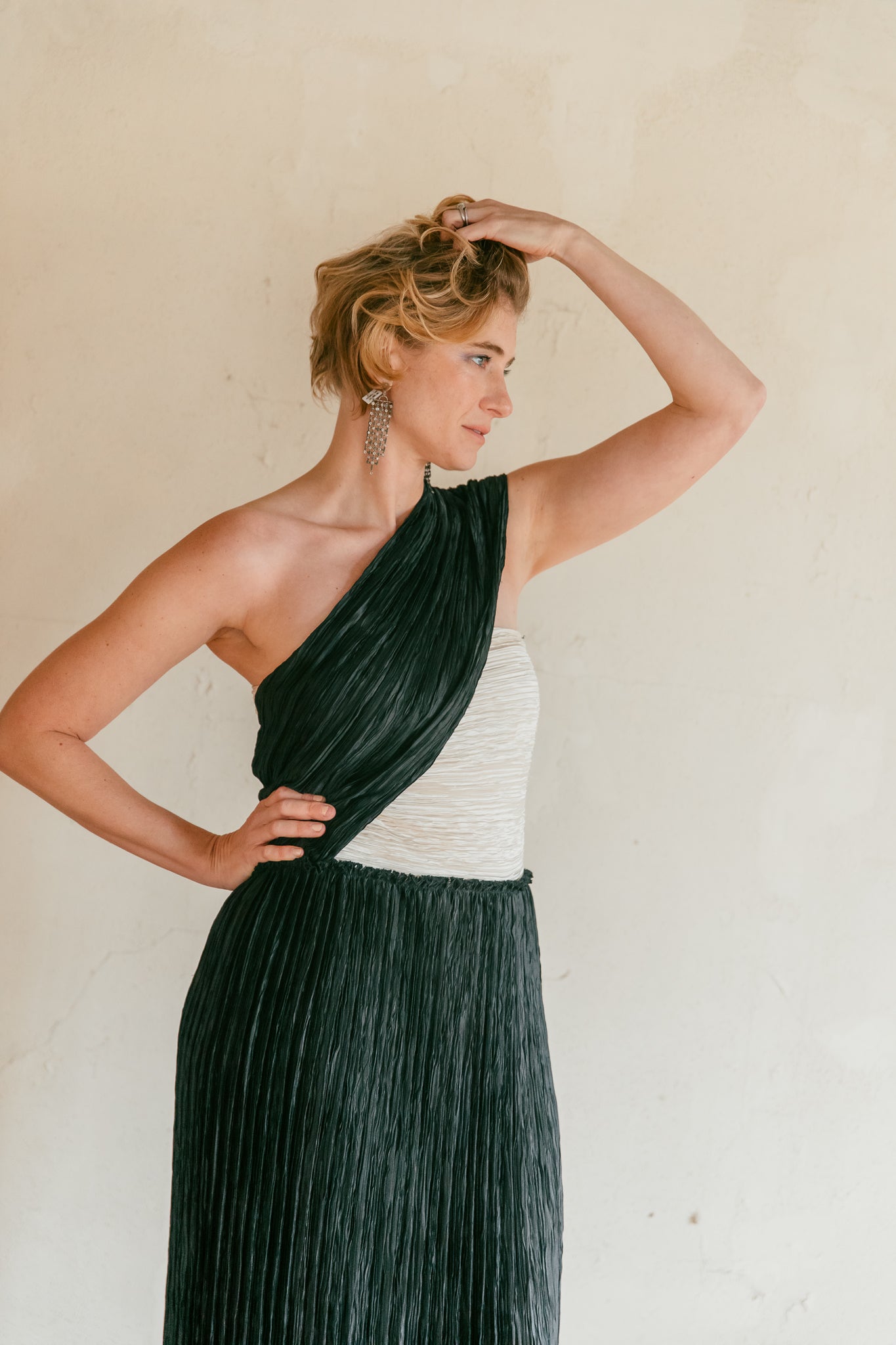 Mary McFadden One-Shoulder Column Gown