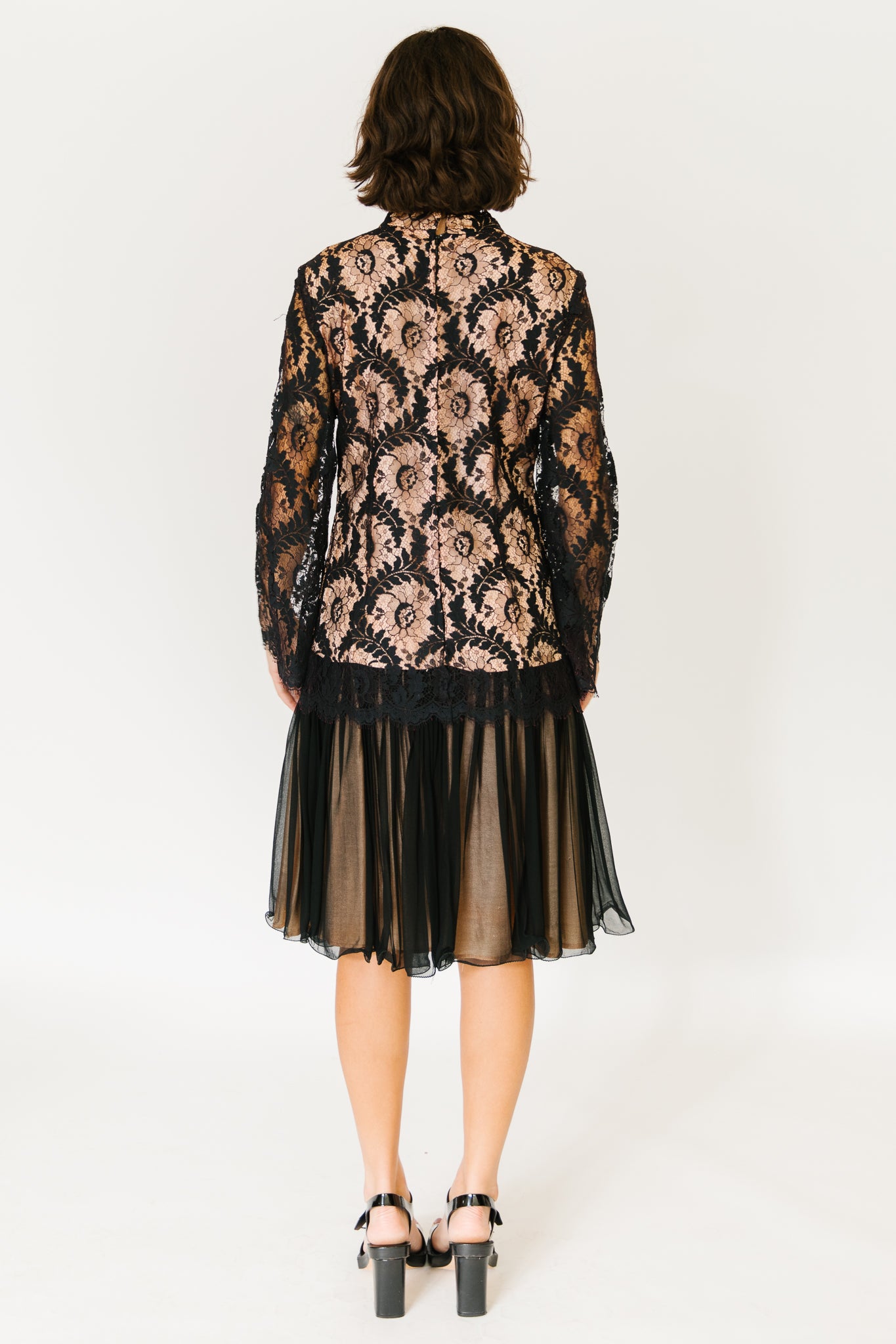 Mitzy Black Lace Drop-Waist Party Dress