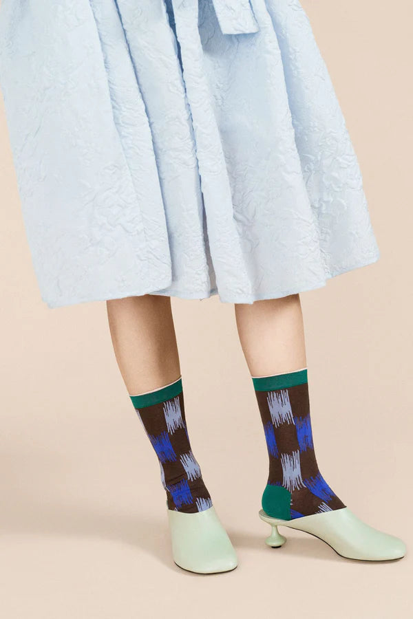 Hansel From Basel Brushed Ikat Checkers Crew - Blue