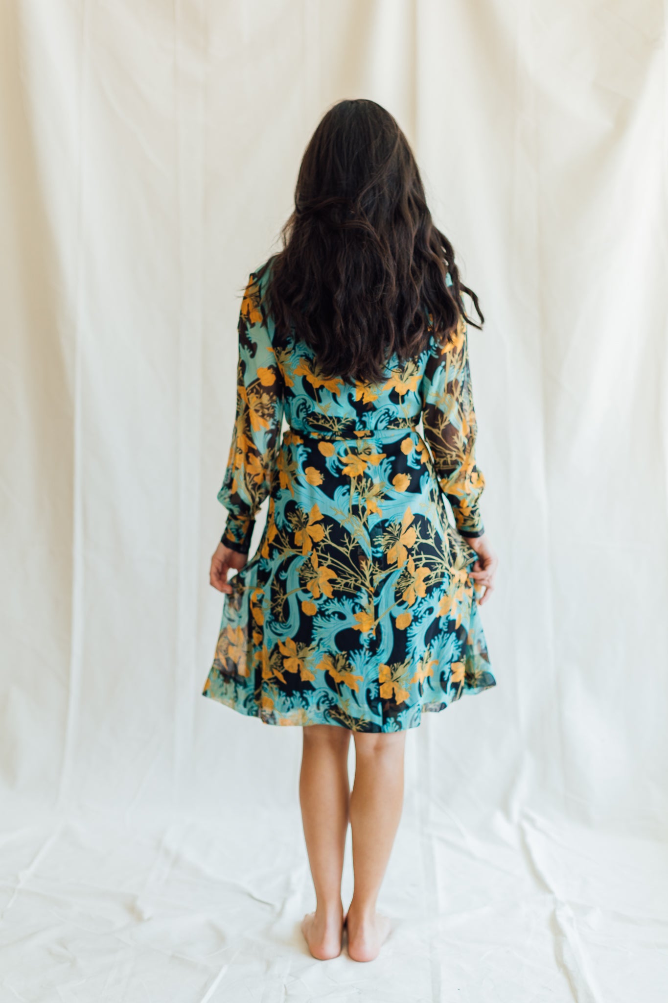 Blue and Black Floral Button Down Dress