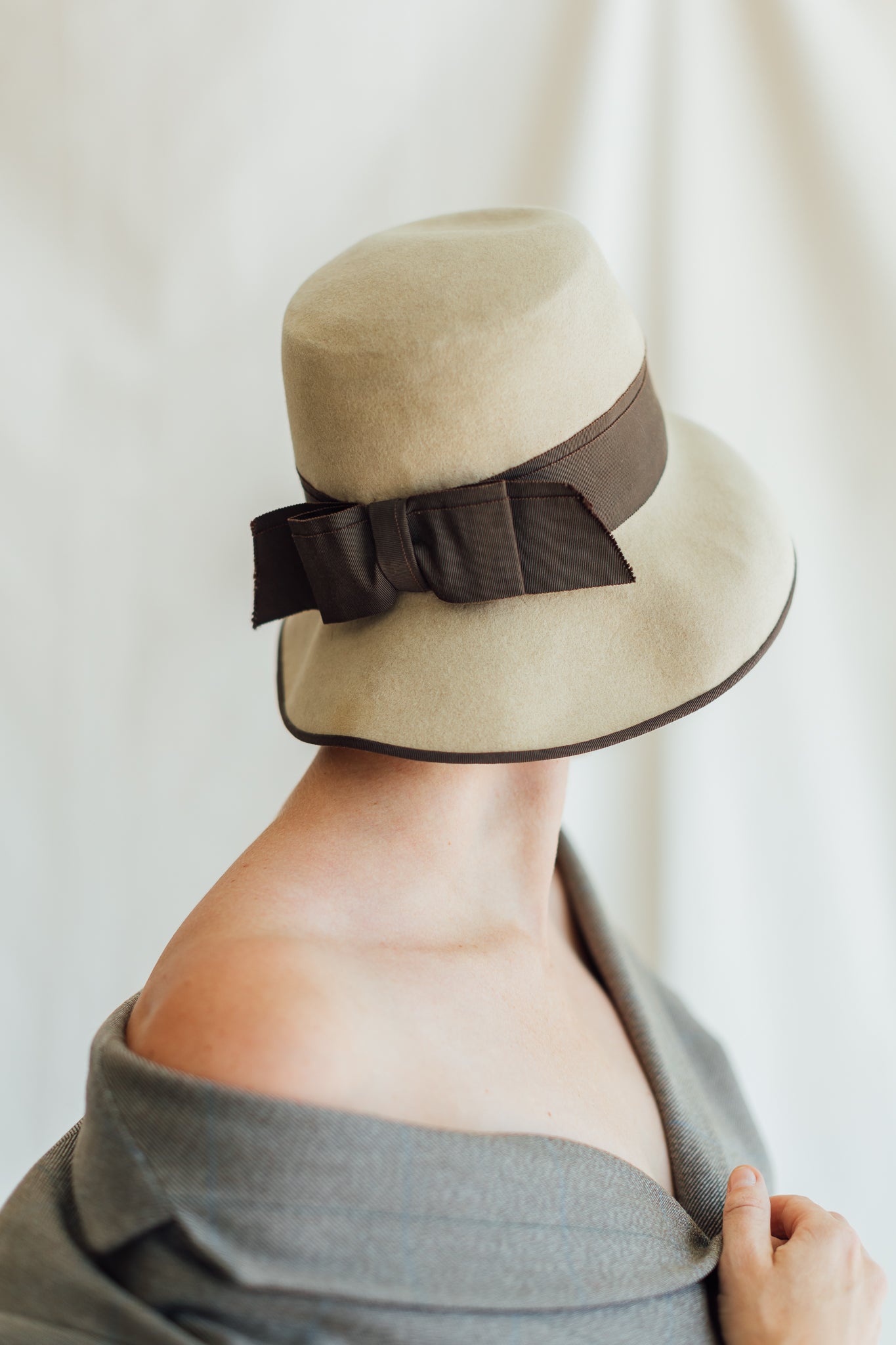 Tan Felted Wool Cloche Hat