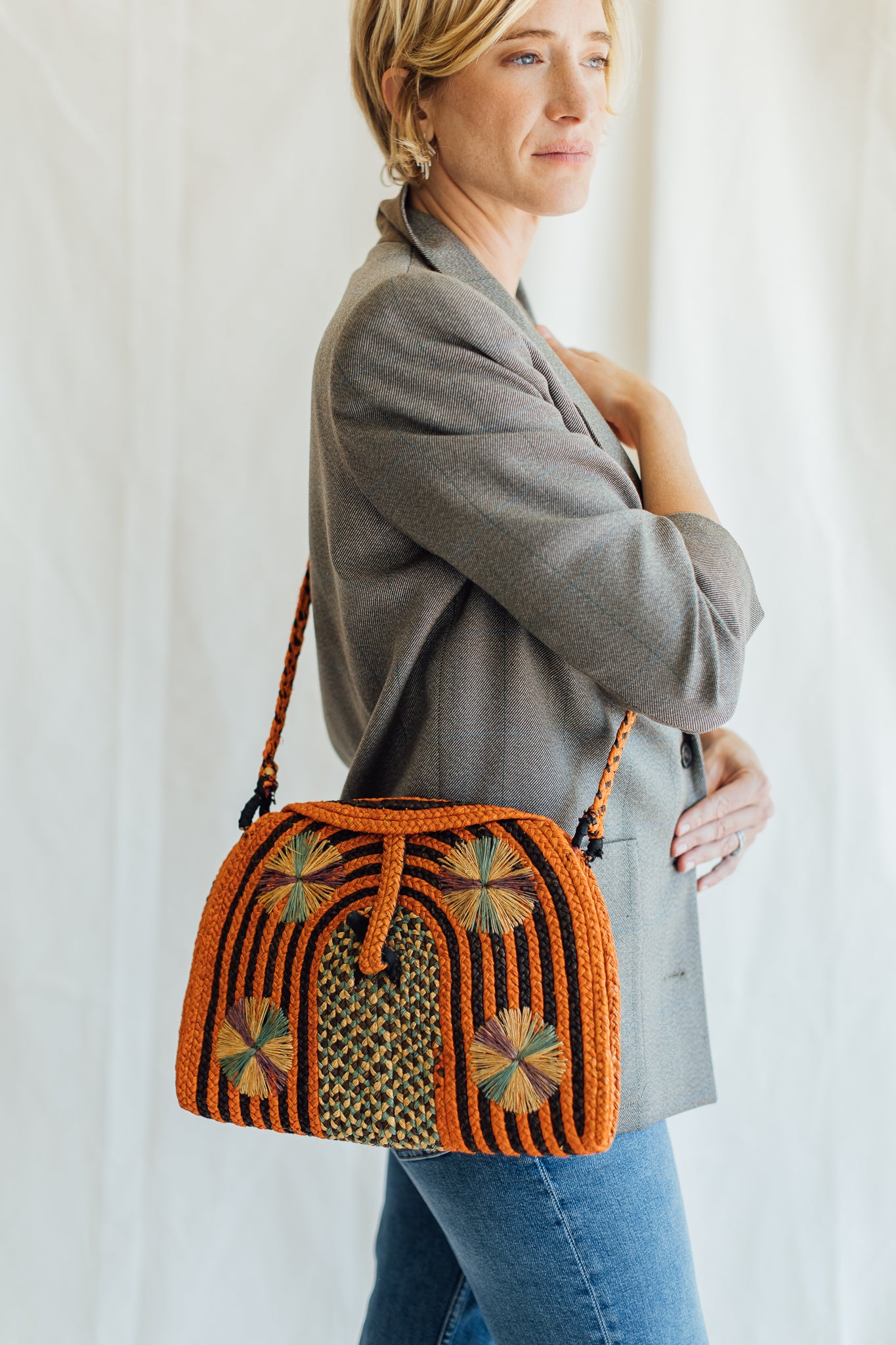 Multicolored Woven Straw Shoulder Bag
