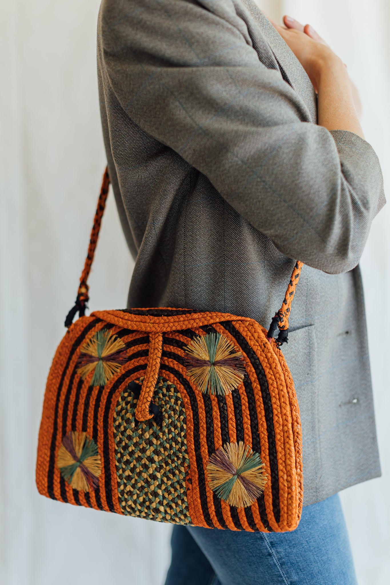 Multicolored Woven Straw Shoulder Bag