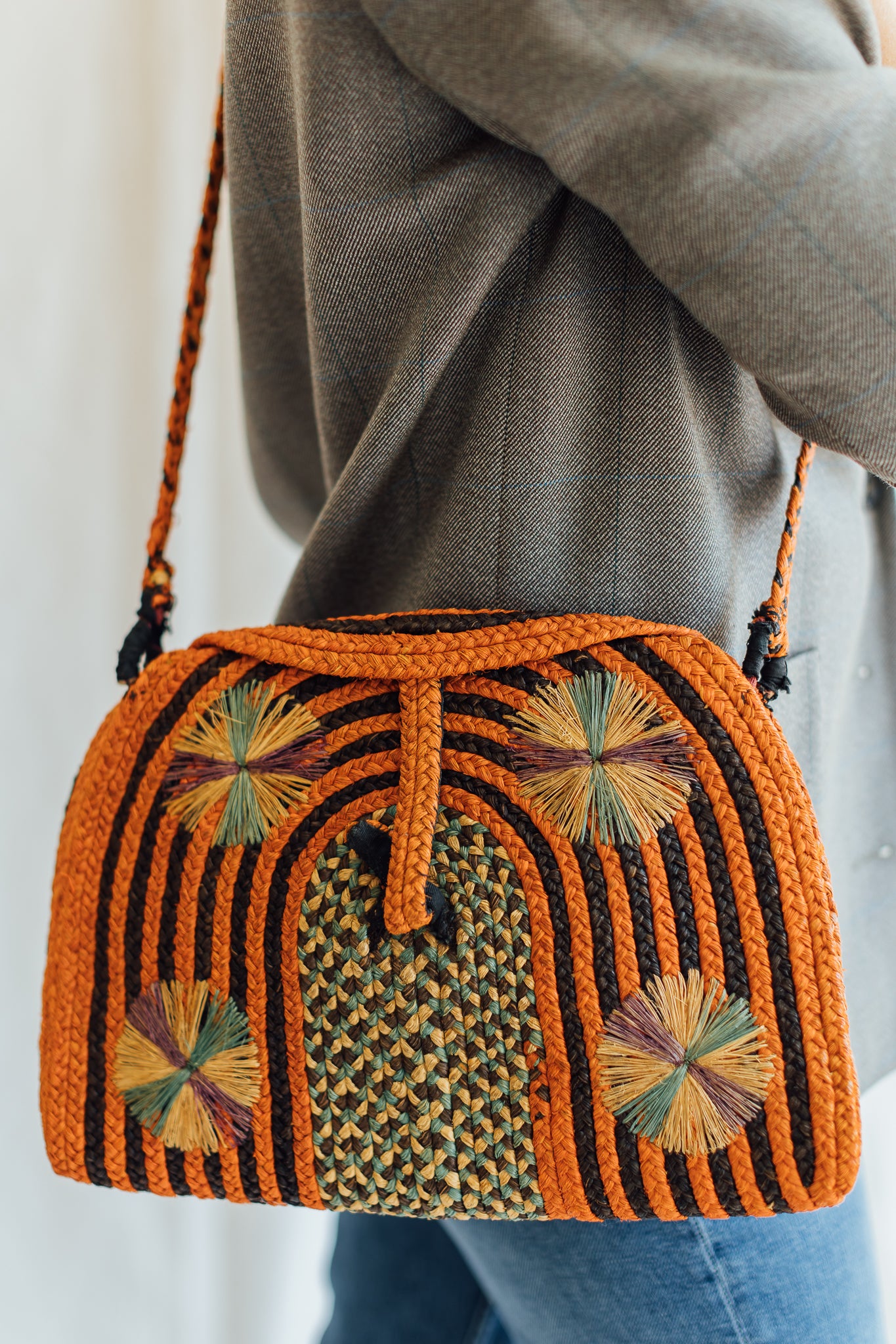 Multicolored Woven Straw Shoulder Bag