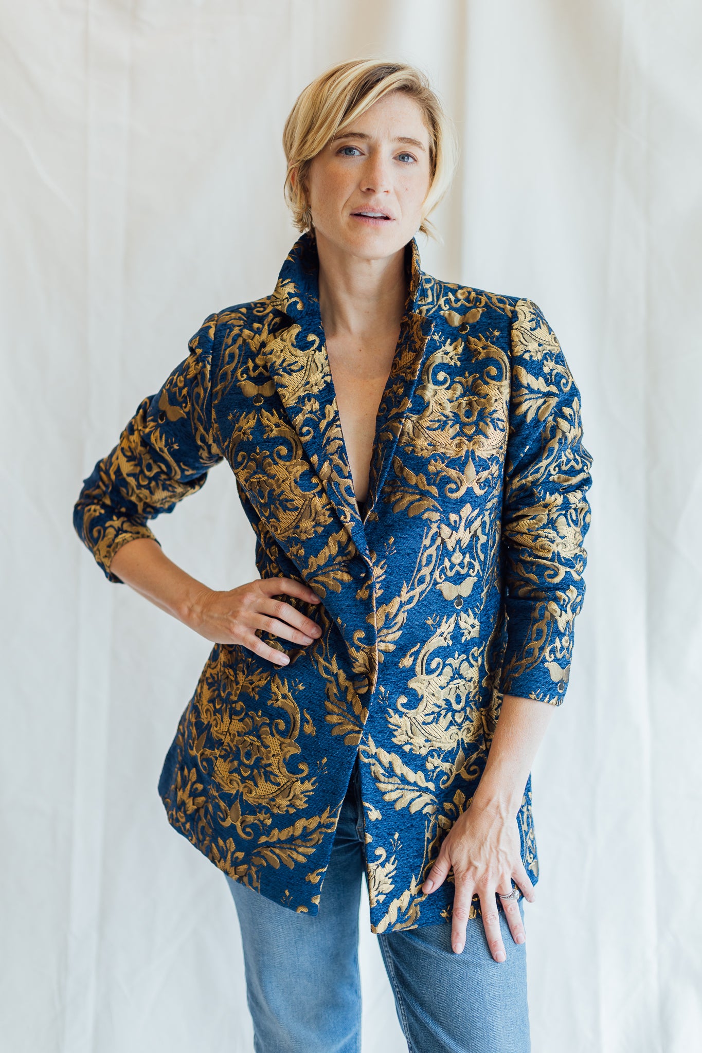 Venus Blue Jacquard Paisley Blazer
