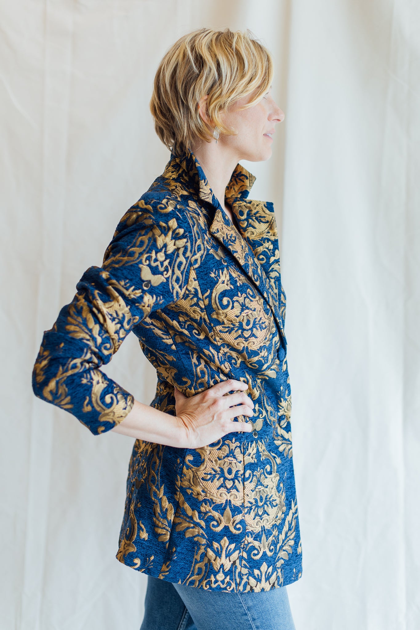 Venus Blue Jacquard Paisley Blazer