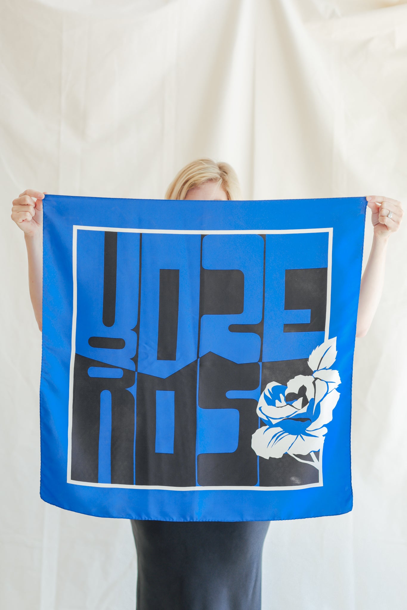 Dark Blue Print Silk Scarf