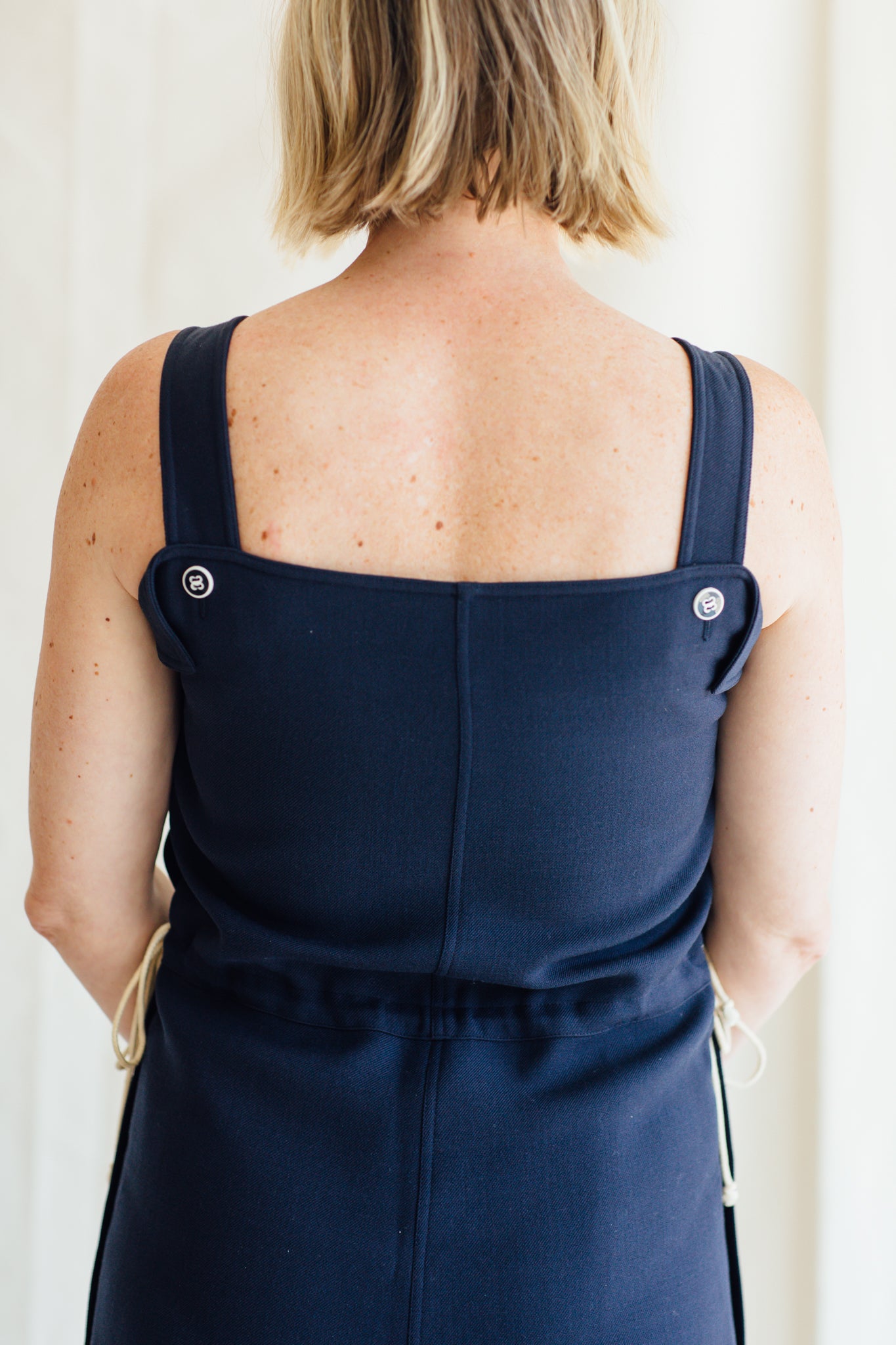 1970s Courrèges Navy Tie Cinch Waist Dress