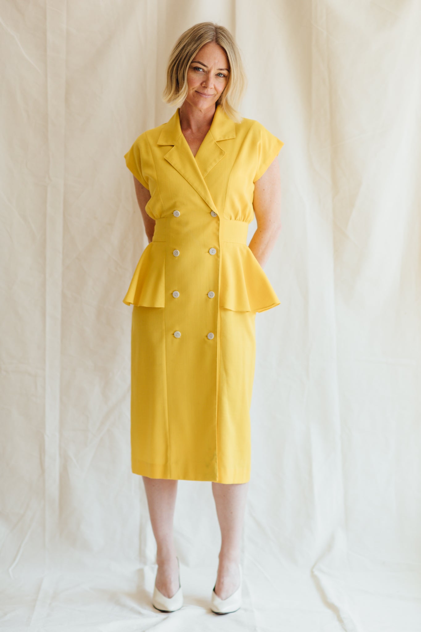 Toni Todd Yellow Peplum Dress
