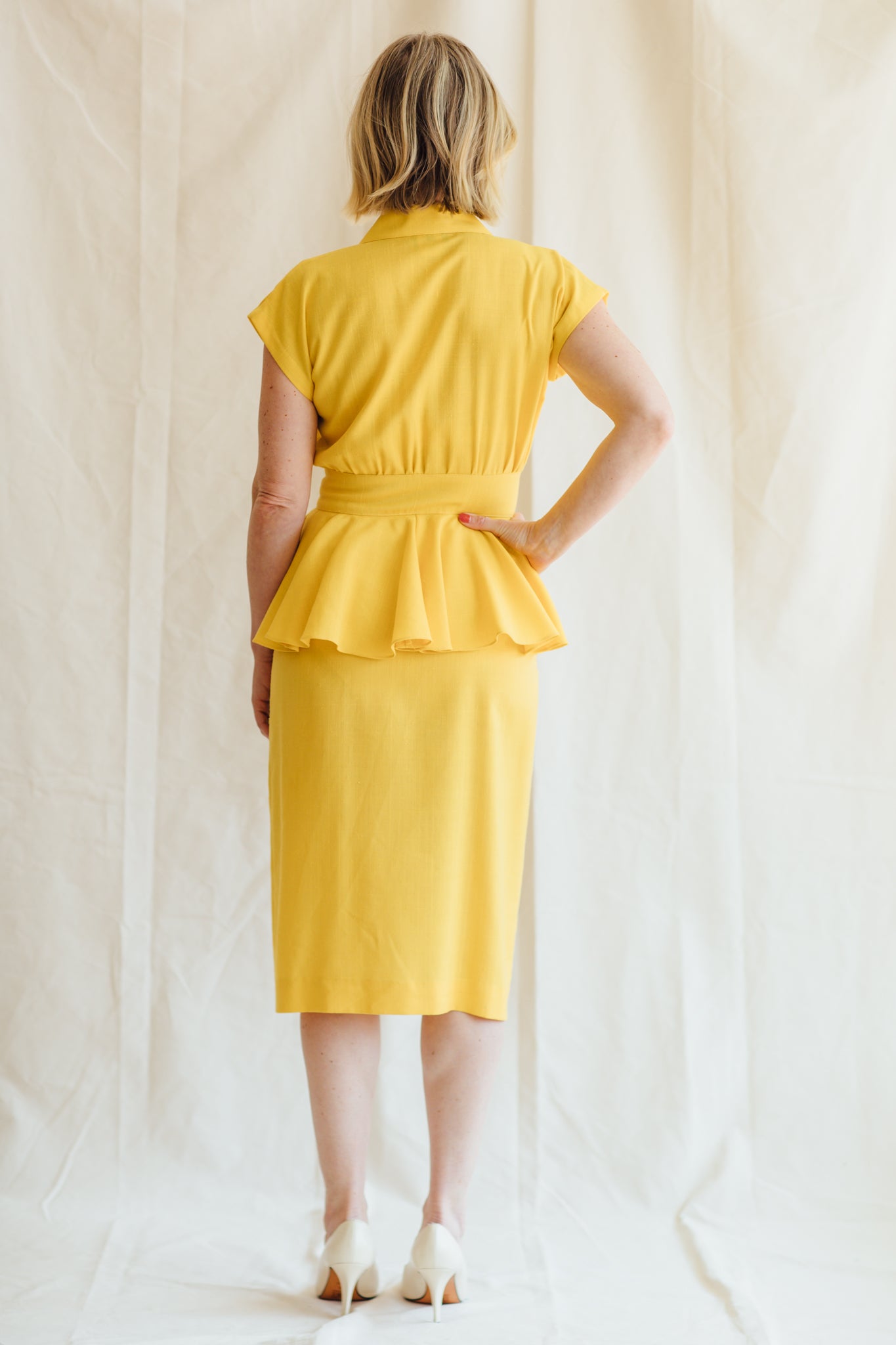 Toni Todd Yellow Peplum Dress
