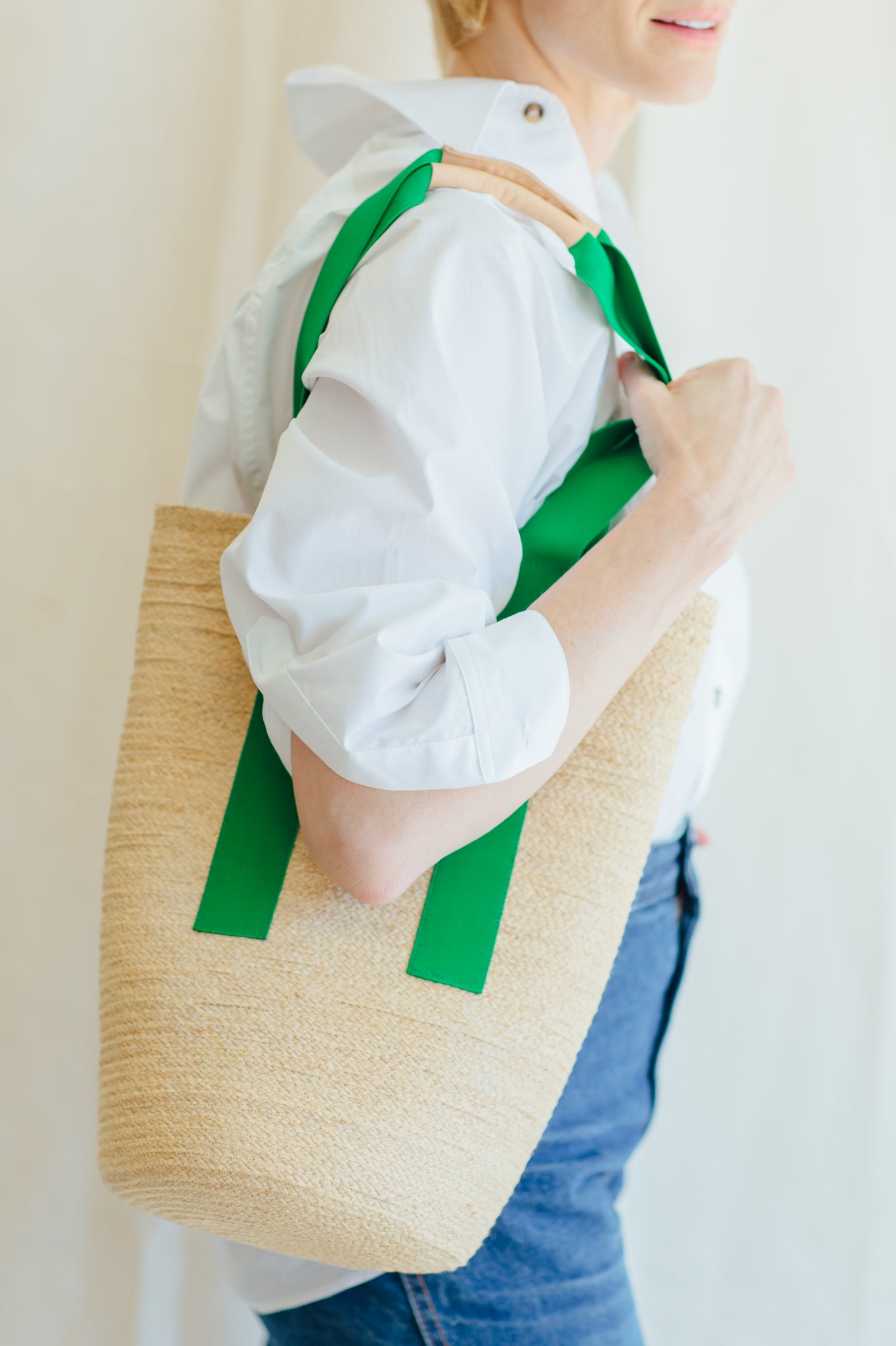 Cornichon Straw Tote - Kelly Green