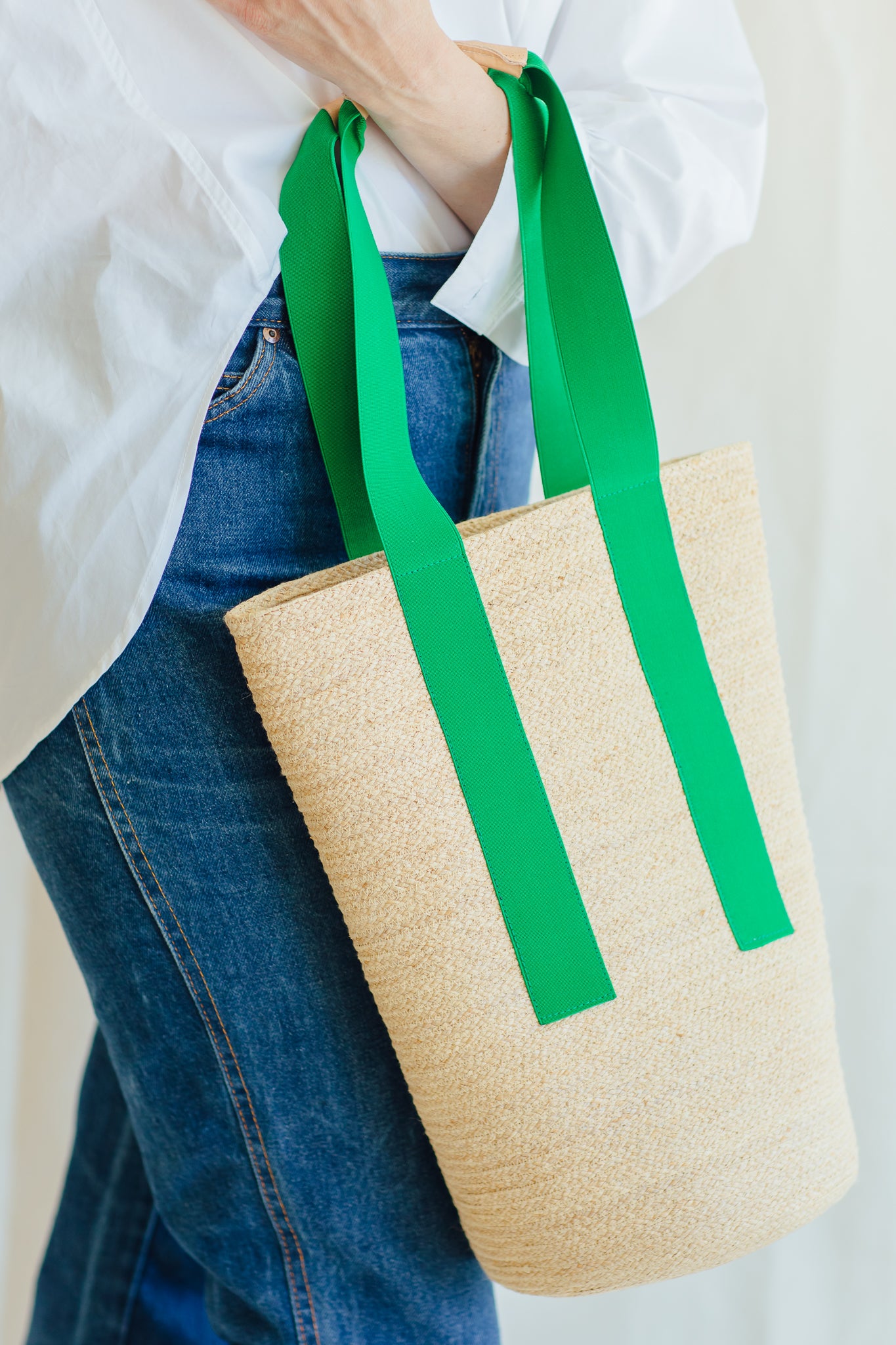 Cornichon Straw Tote - Kelly Green