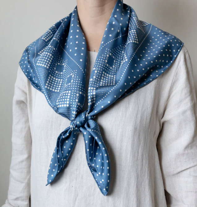 Last Chance Textiles Silk Twill Scarf - Daisy in Denim Blue