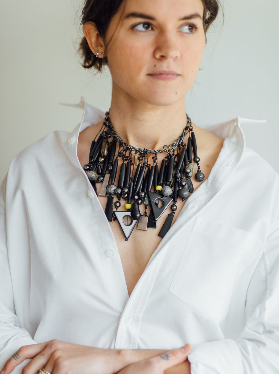 Justin Giunta Vintage Black Bead Collar Necklace