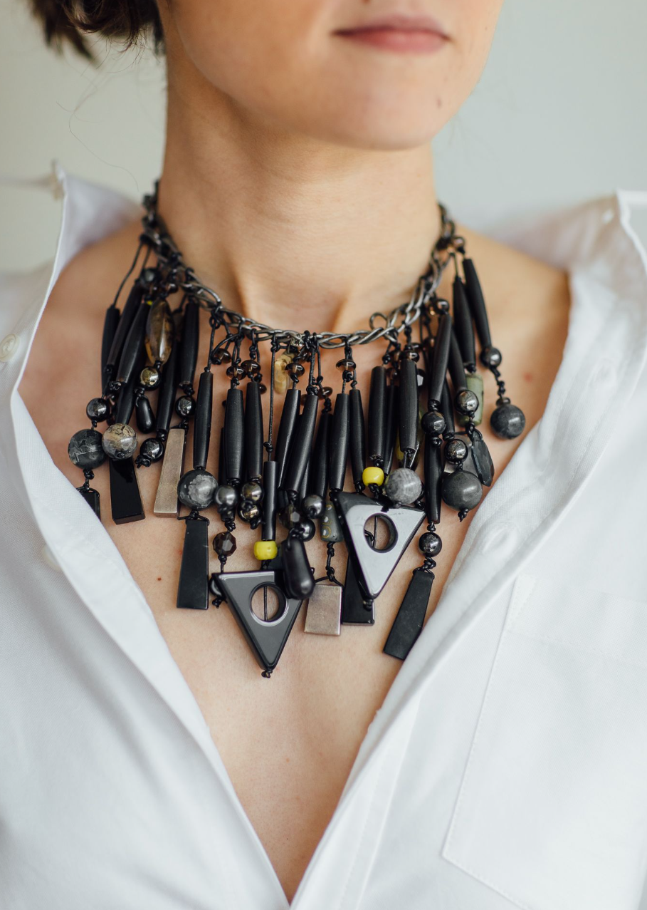 Justin Giunta Vintage Black Bead Collar Necklace