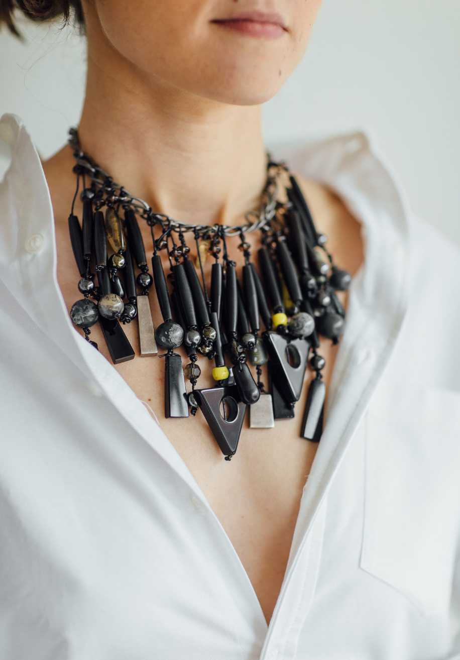 Justin Giunta Vintage Black Bead Collar Necklace