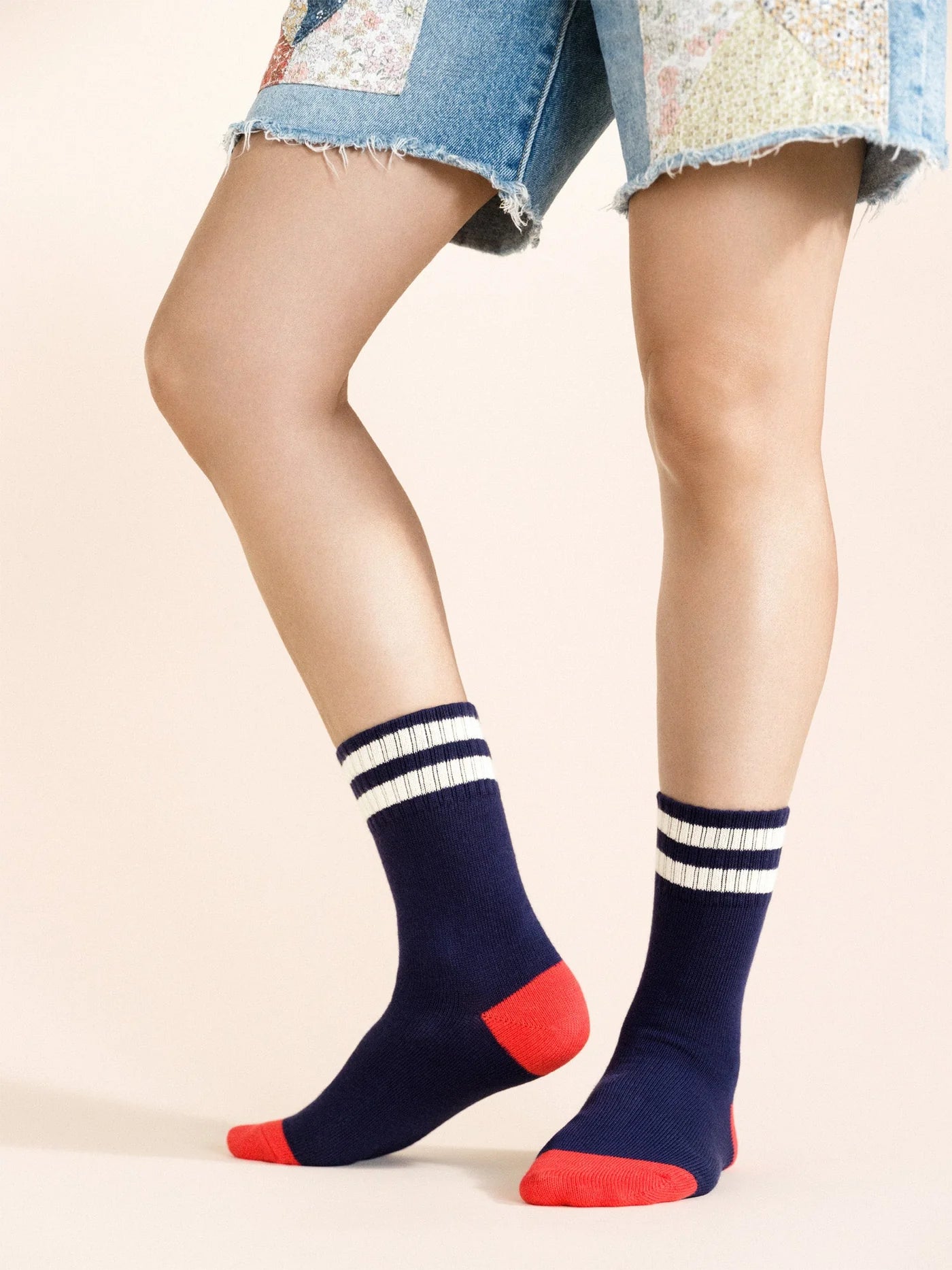 Collegiate Stripe Crew- Navy