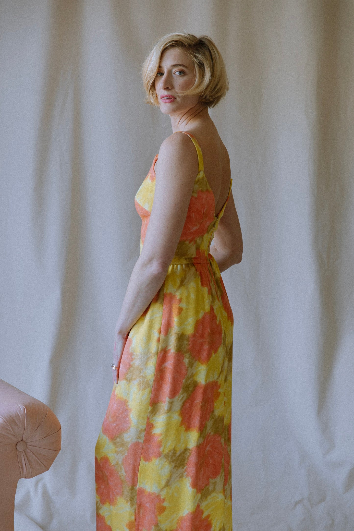 Marigold Floral Linen Gown