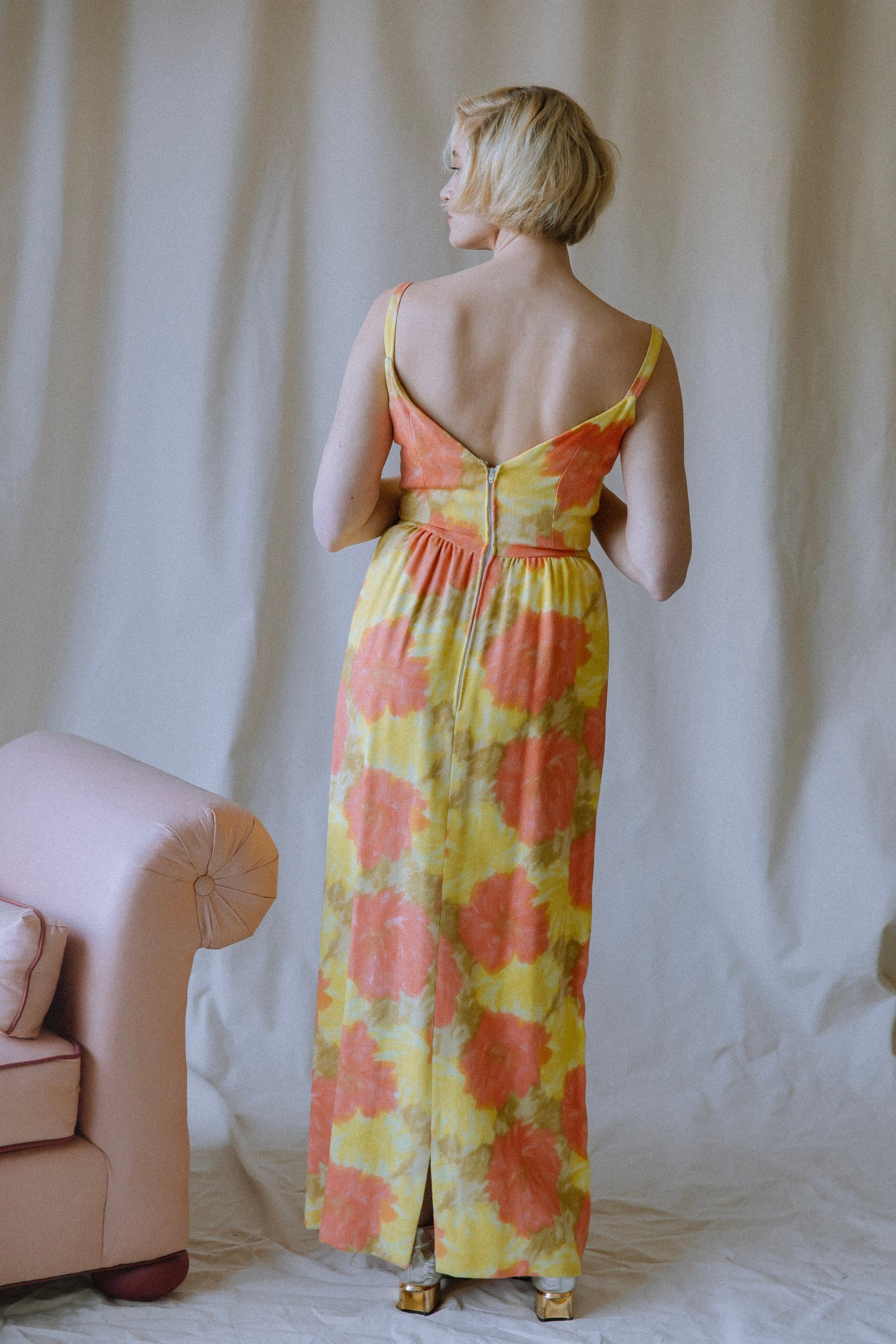 Marigold Floral Linen Gown