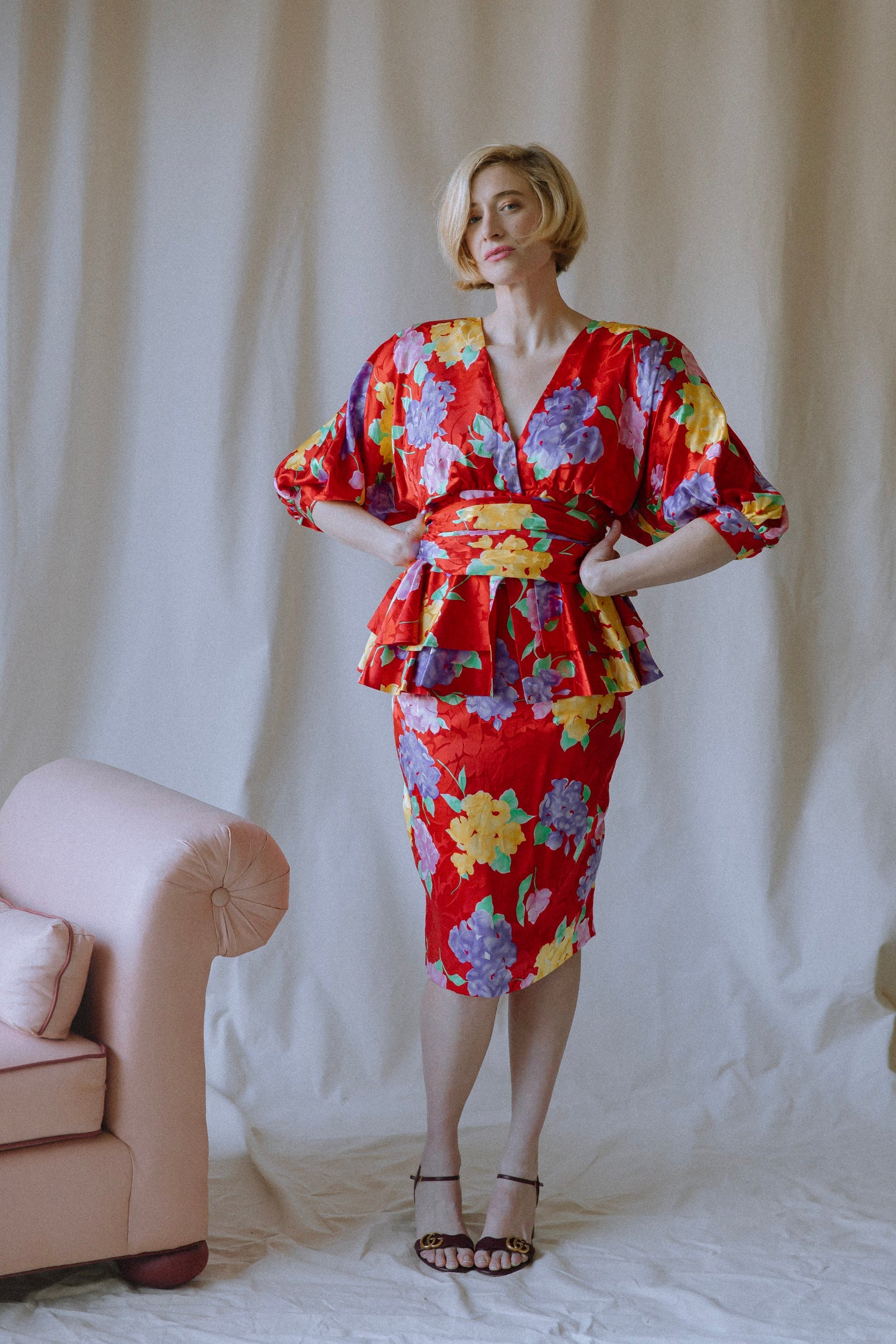 Saint Romei Floral Silk Skirt Set