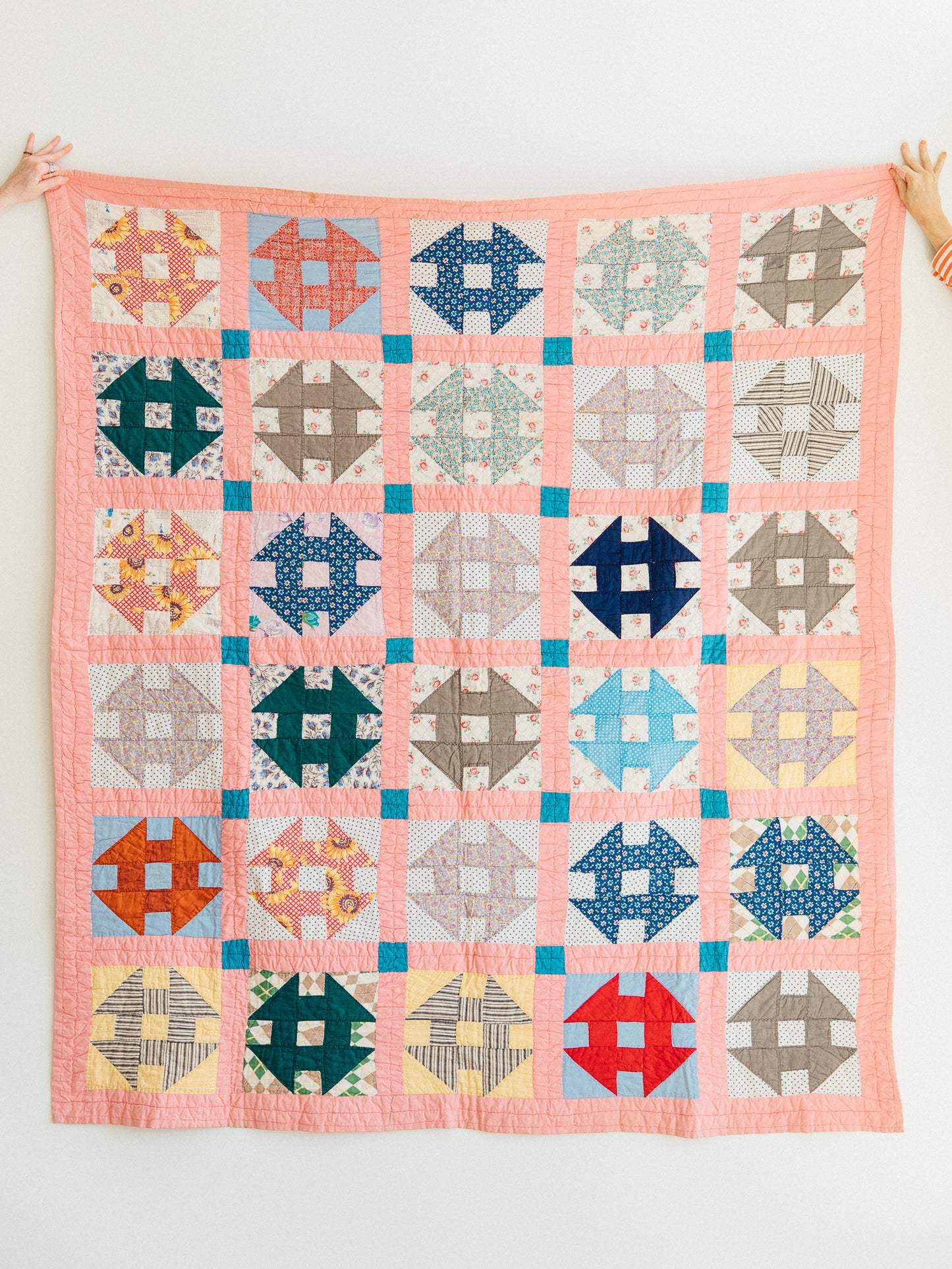 1950s Pink Churn Dash Quilt