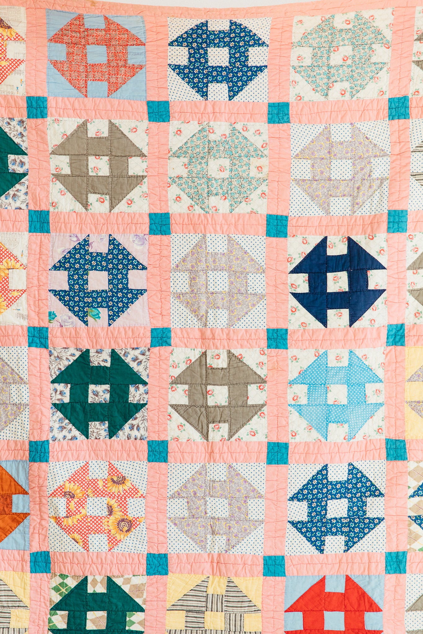 1950s Pink Churn Dash Quilt