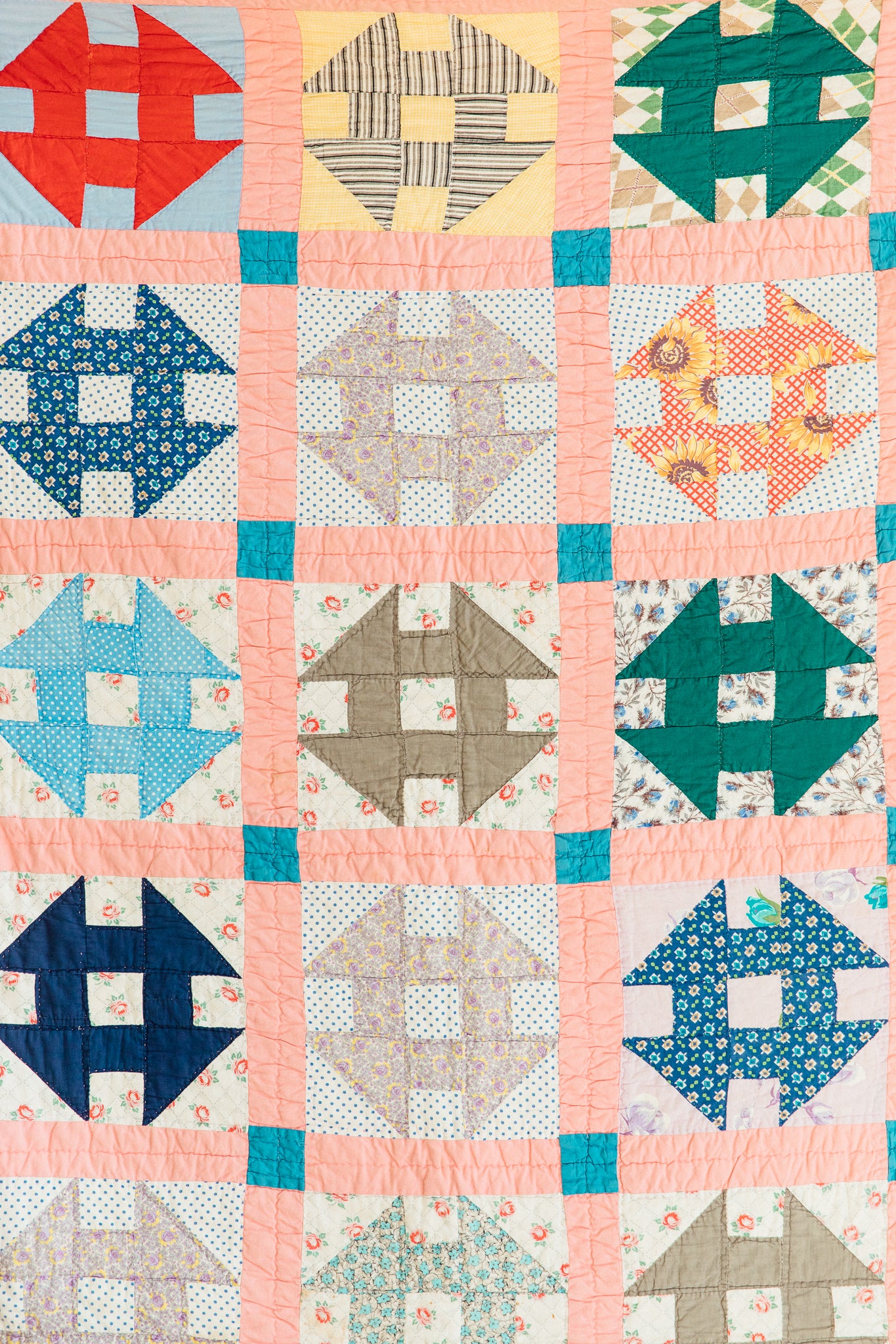 1950s Pink Churn Dash Quilt