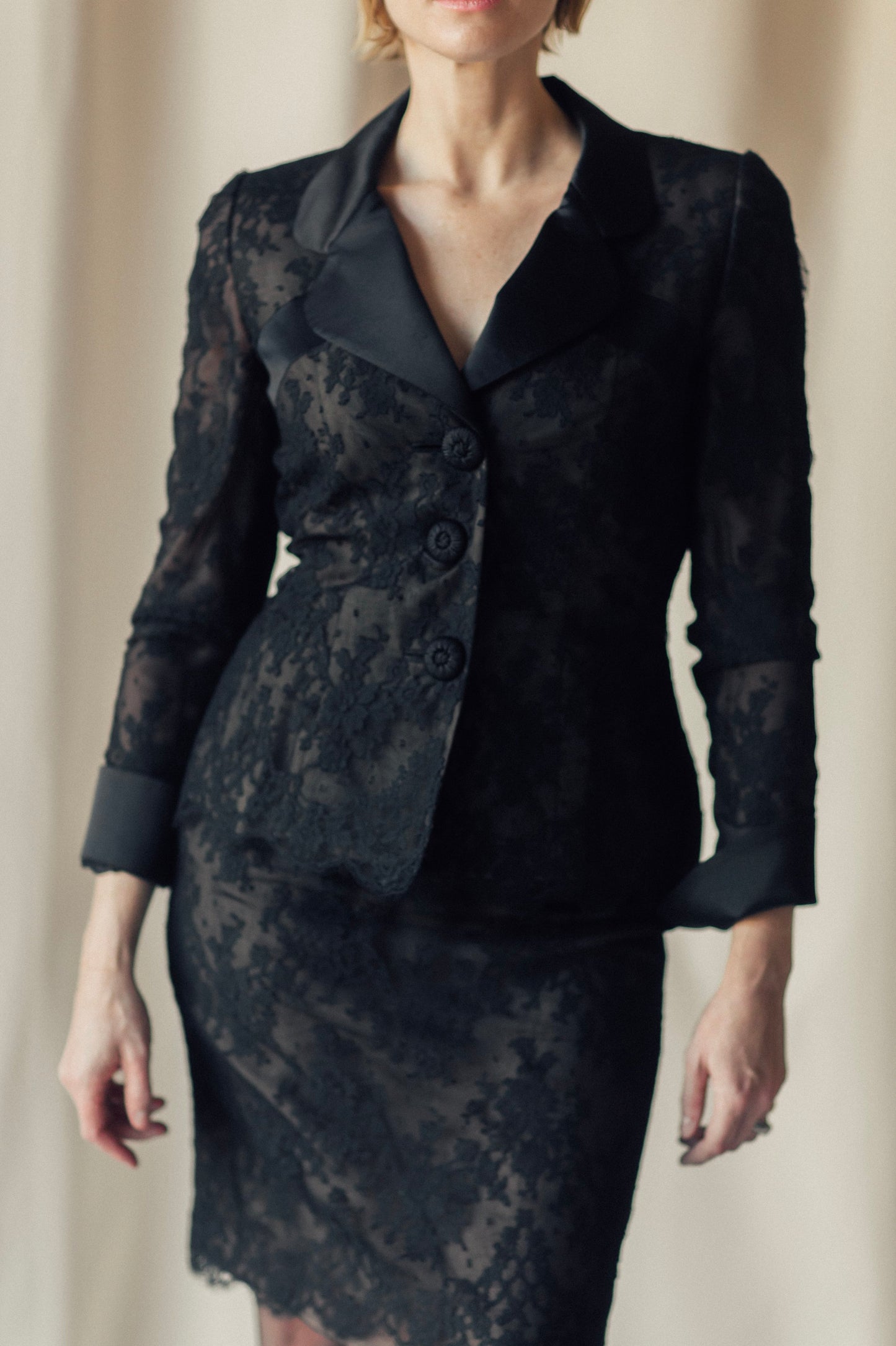Travilla Black Lace Skirt Suit