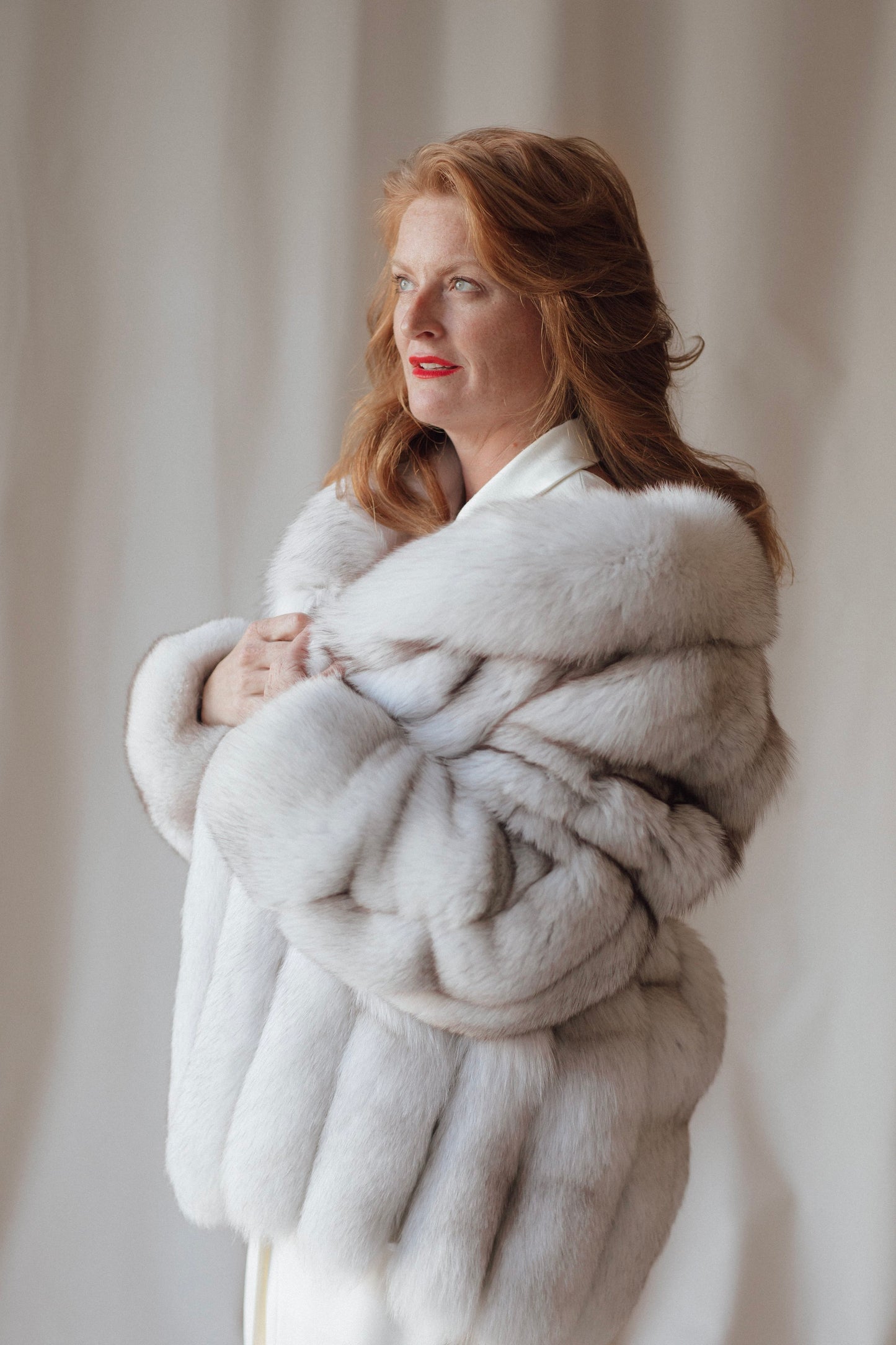 Sabina Ice White Fox Fur Coat