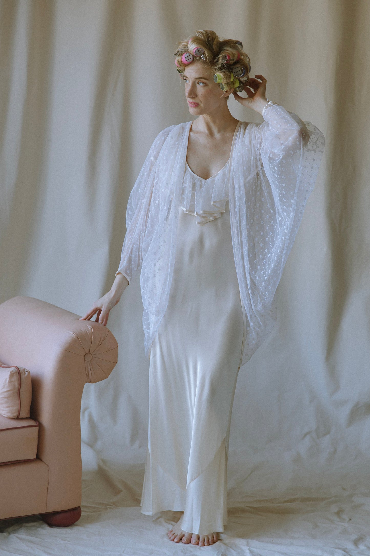 Ivory Silk and Swiss Lace Peignoir Set