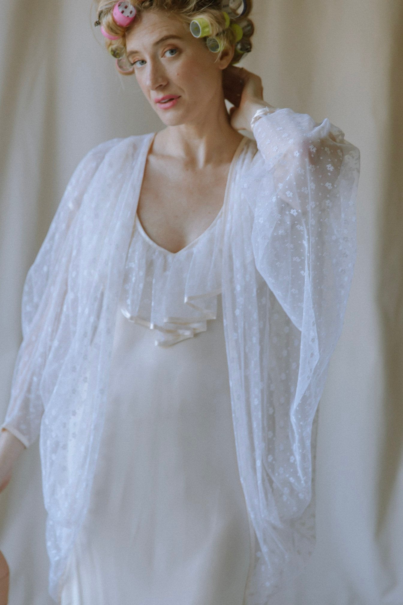 Ivory Silk and Swiss Lace Peignoir Set