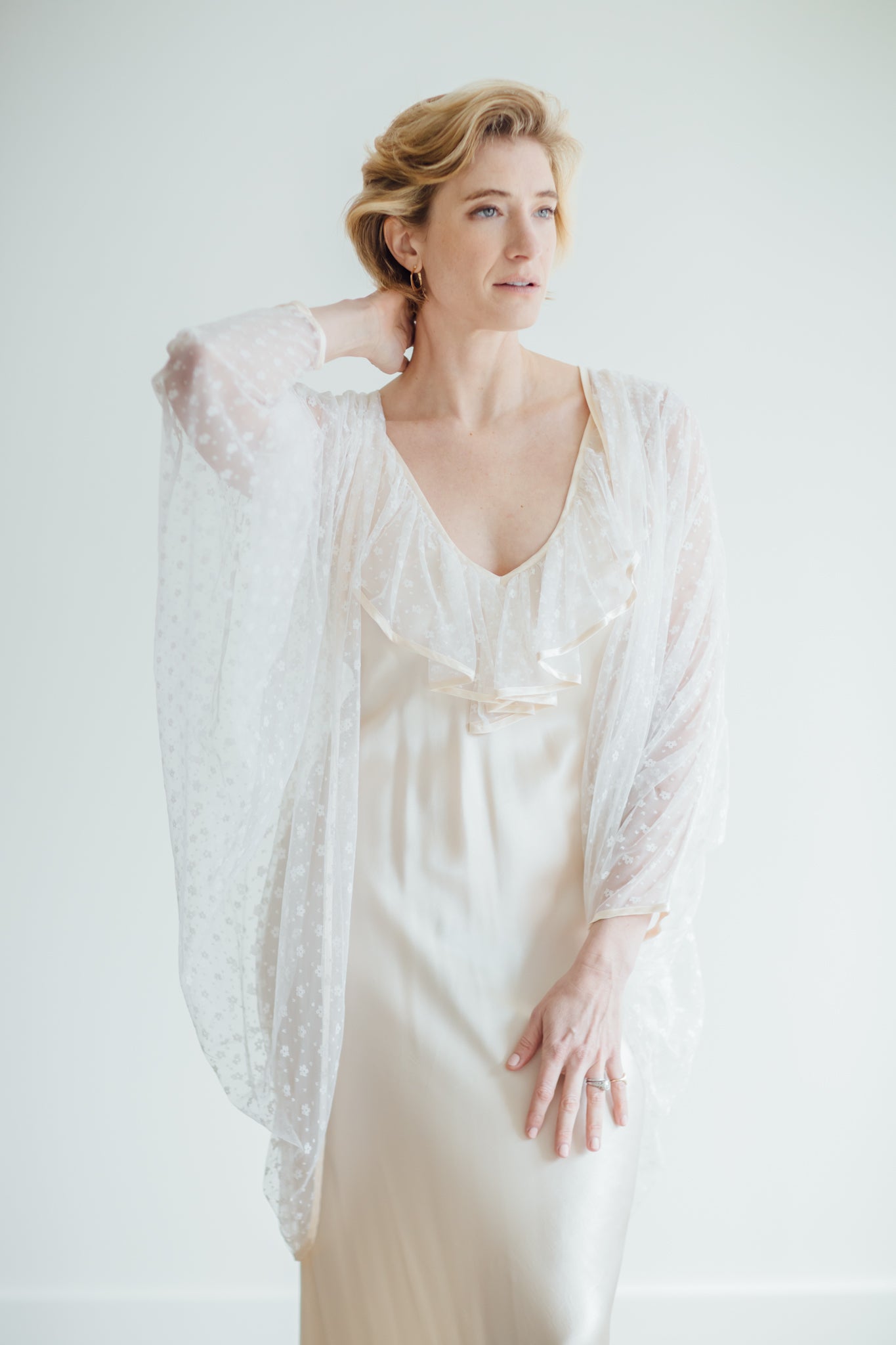 Ivory Silk and Swiss Lace Peignoir Set