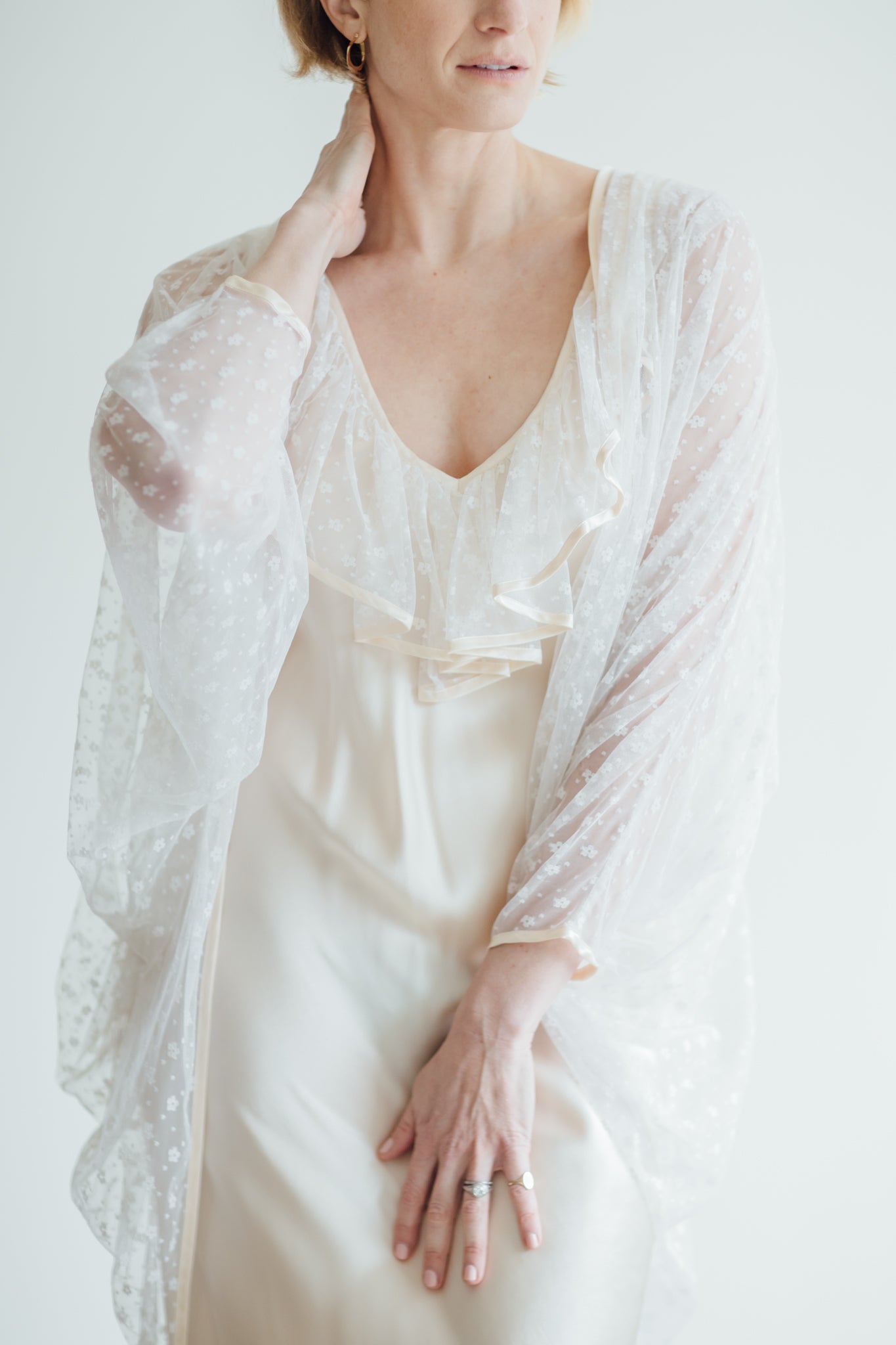 Ivory Silk and Swiss Lace Peignoir Set