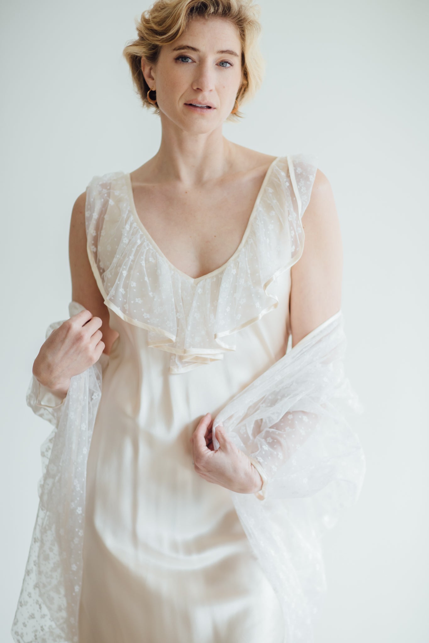 Ivory Silk and Swiss Lace Peignoir Set