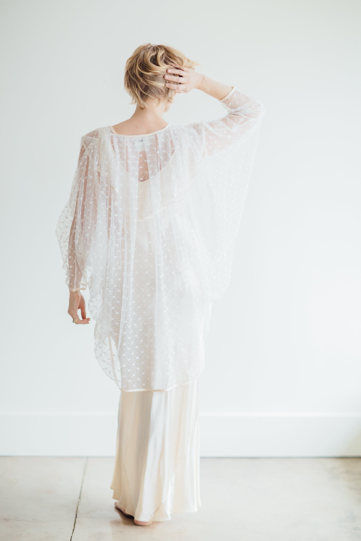 Ivory Silk and Swiss Lace Peignoir Set