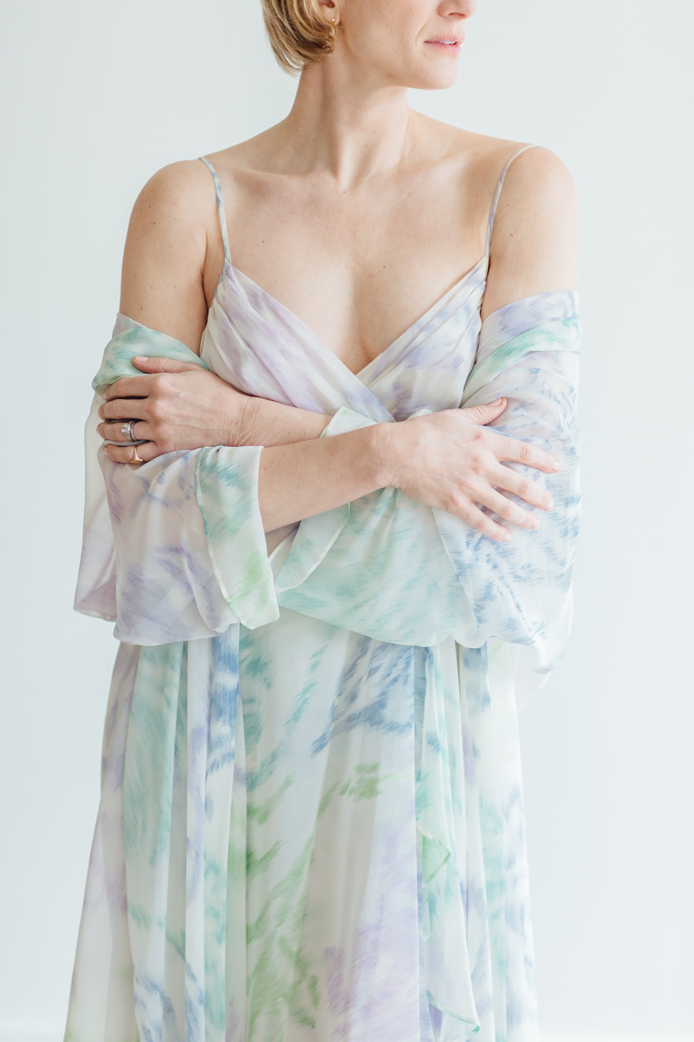 LaVona Pastel Print Peignoir Set