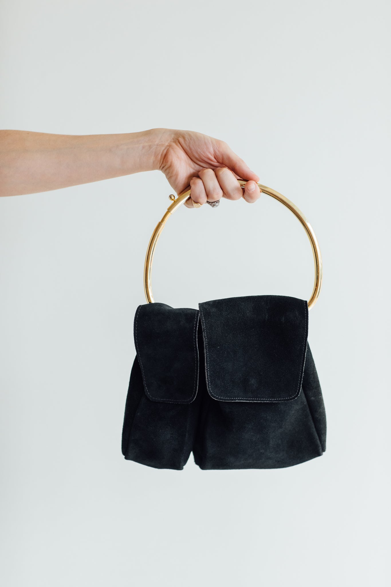 Mark Cross Black Suede Ring Bag