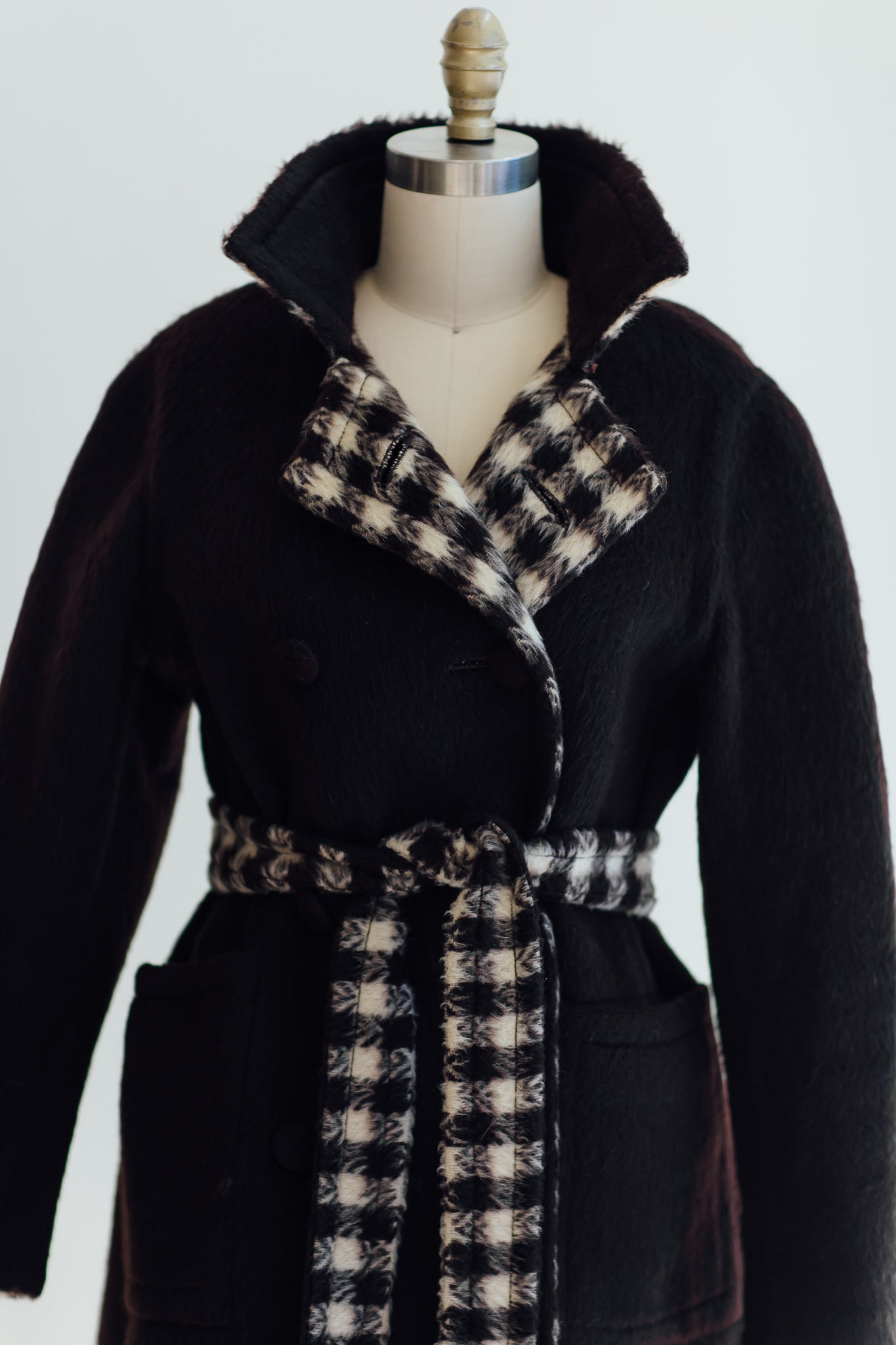 Brown and Cream Check Mohair Coat