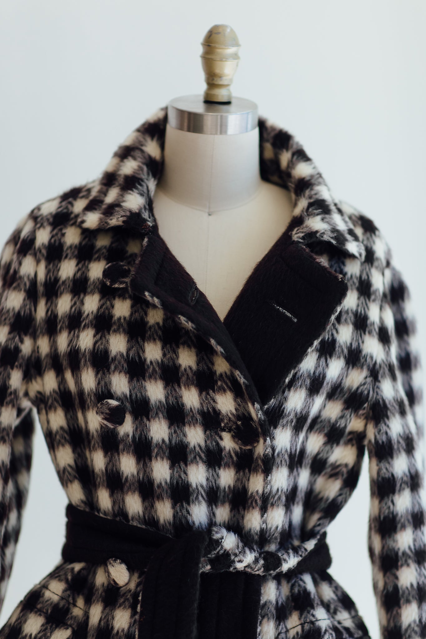 Brown and Cream Check Mohair Coat