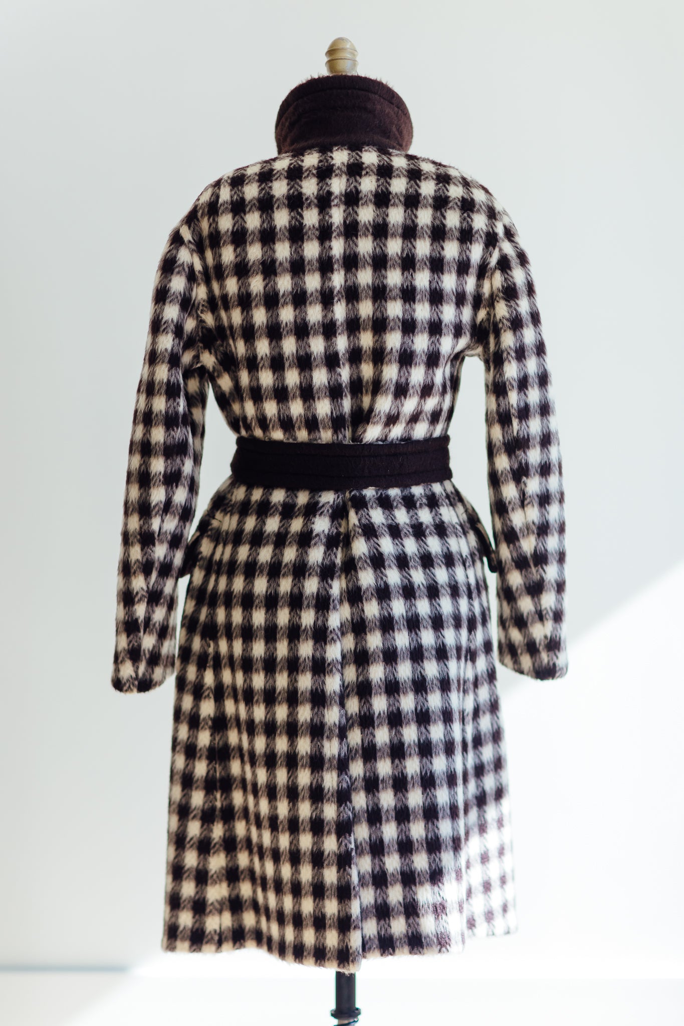 Brown and Cream Check Mohair Coat