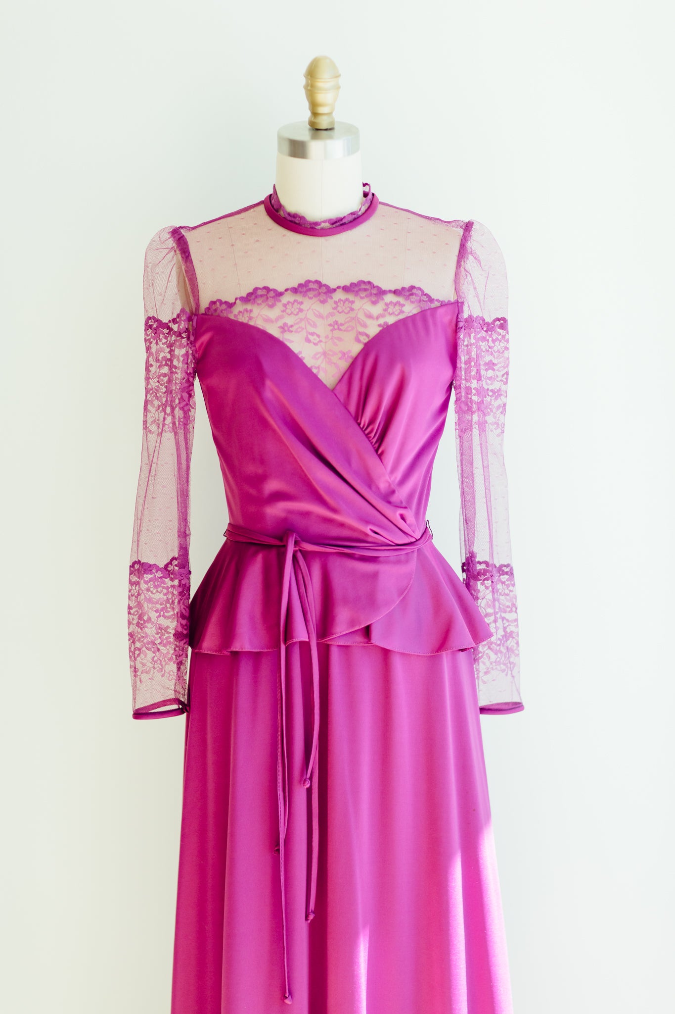 Paula Fuschia Lace Peplum Gown