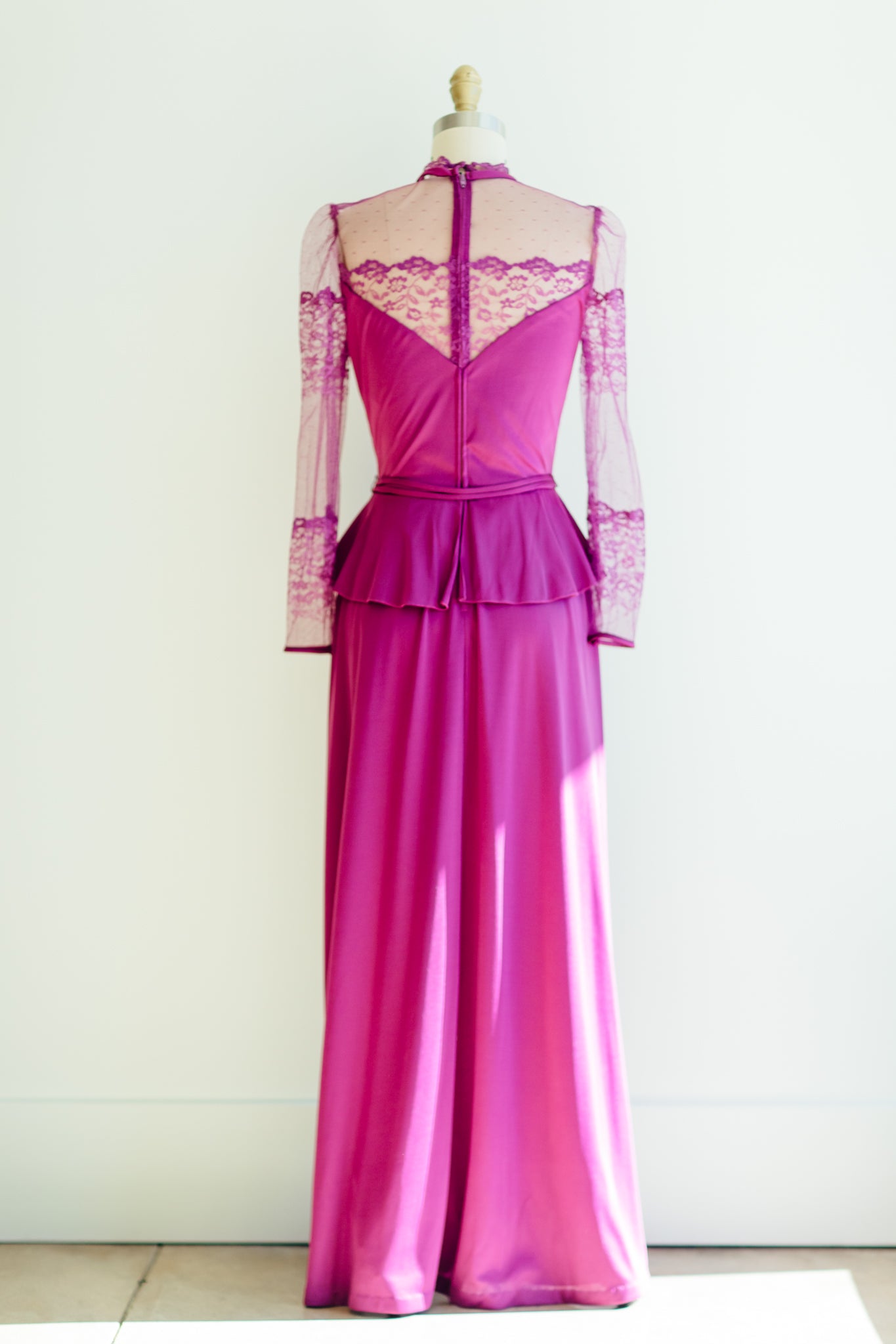 Paula Fuschia Lace Peplum Gown