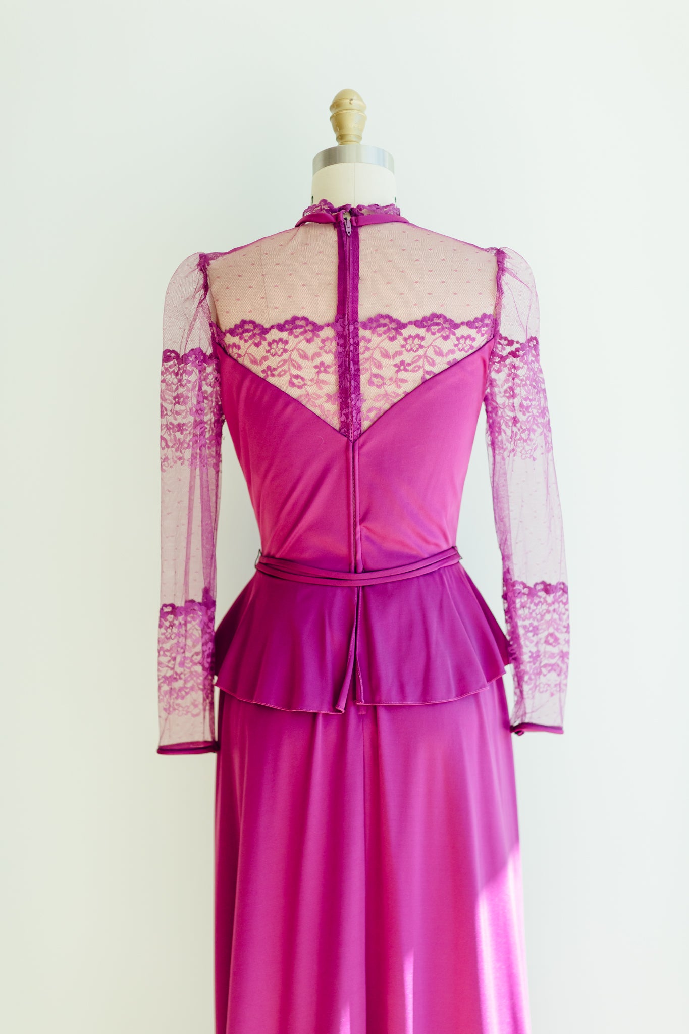 Paula Fuschia Lace Peplum Gown