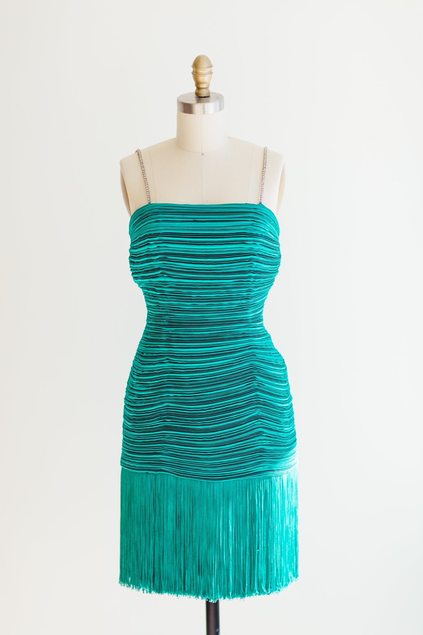 Morton Myles Green Accordion Fringe Dress