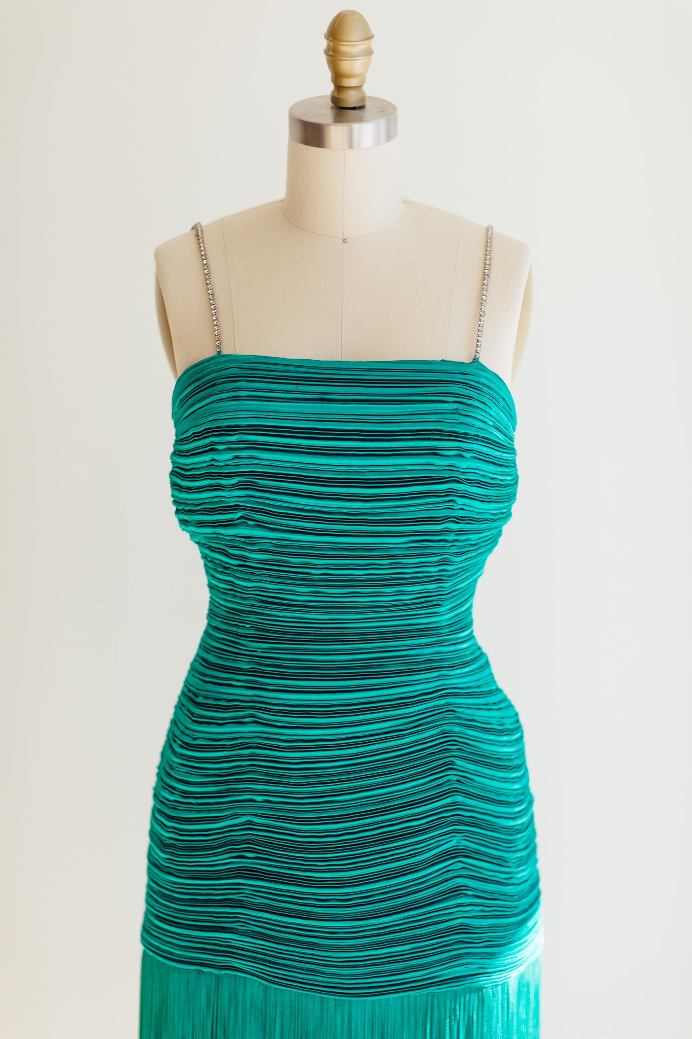 Morton Myles Green Accordion Fringe Dress