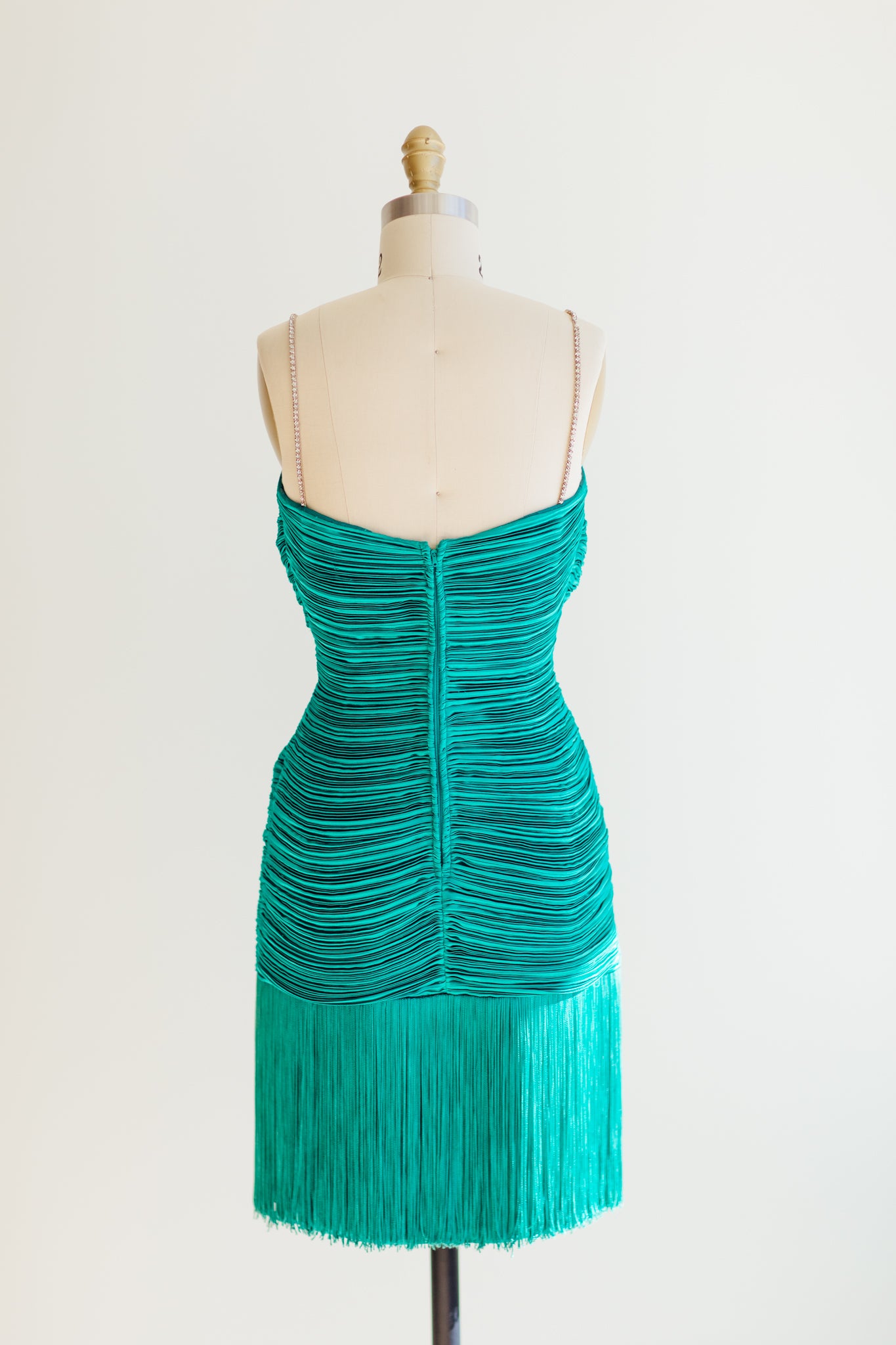 Morton Myles Green Accordion Fringe Dress